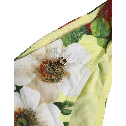 Yellow Floral Print Nylon Beachwear Bikini Bottom