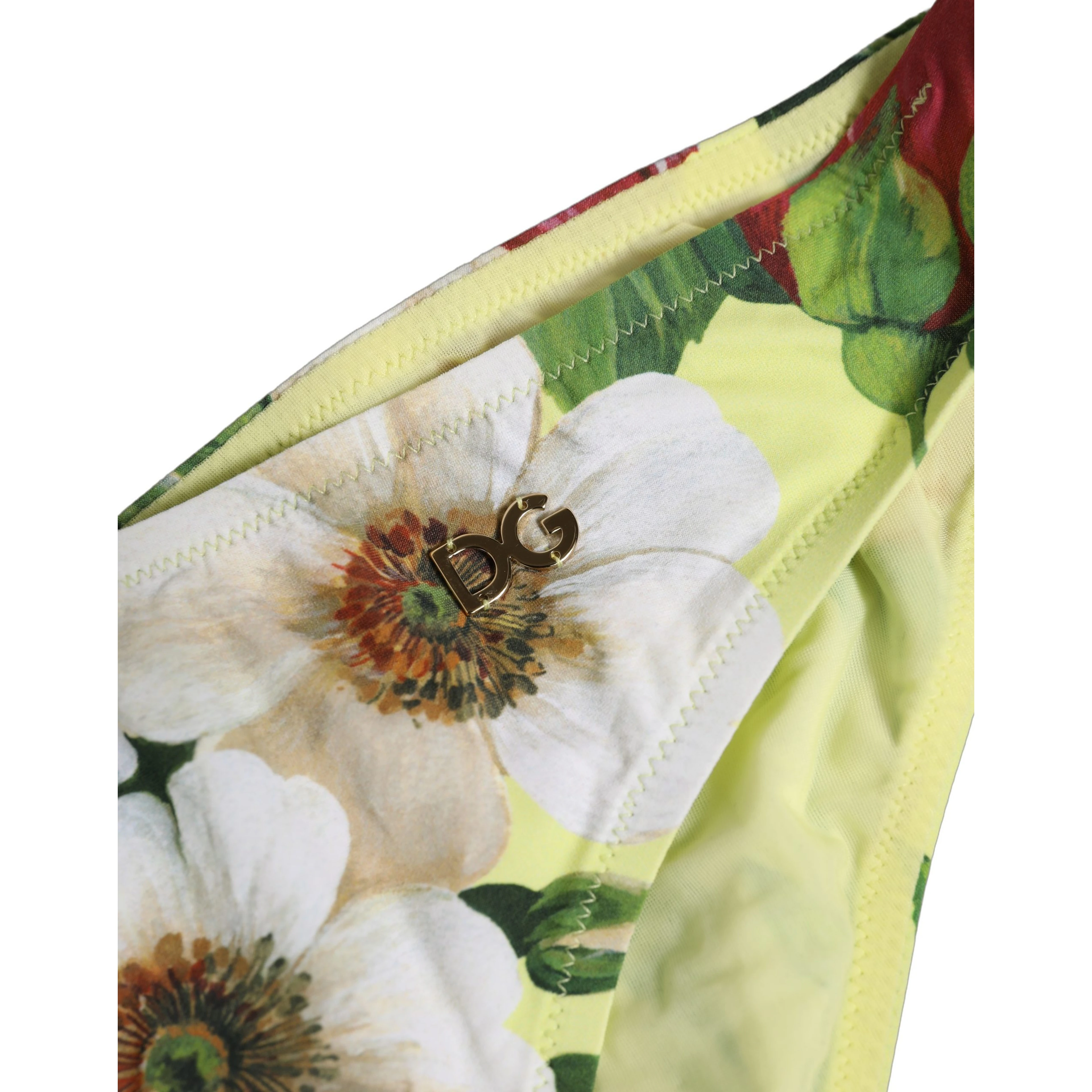 Yellow Floral Print Nylon Beachwear Bikini Bottom