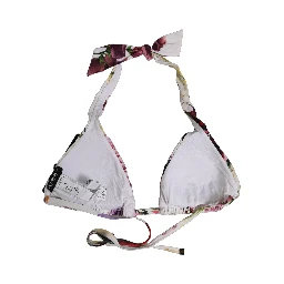 White Floral Print Triangle Beachwear Bikini Top