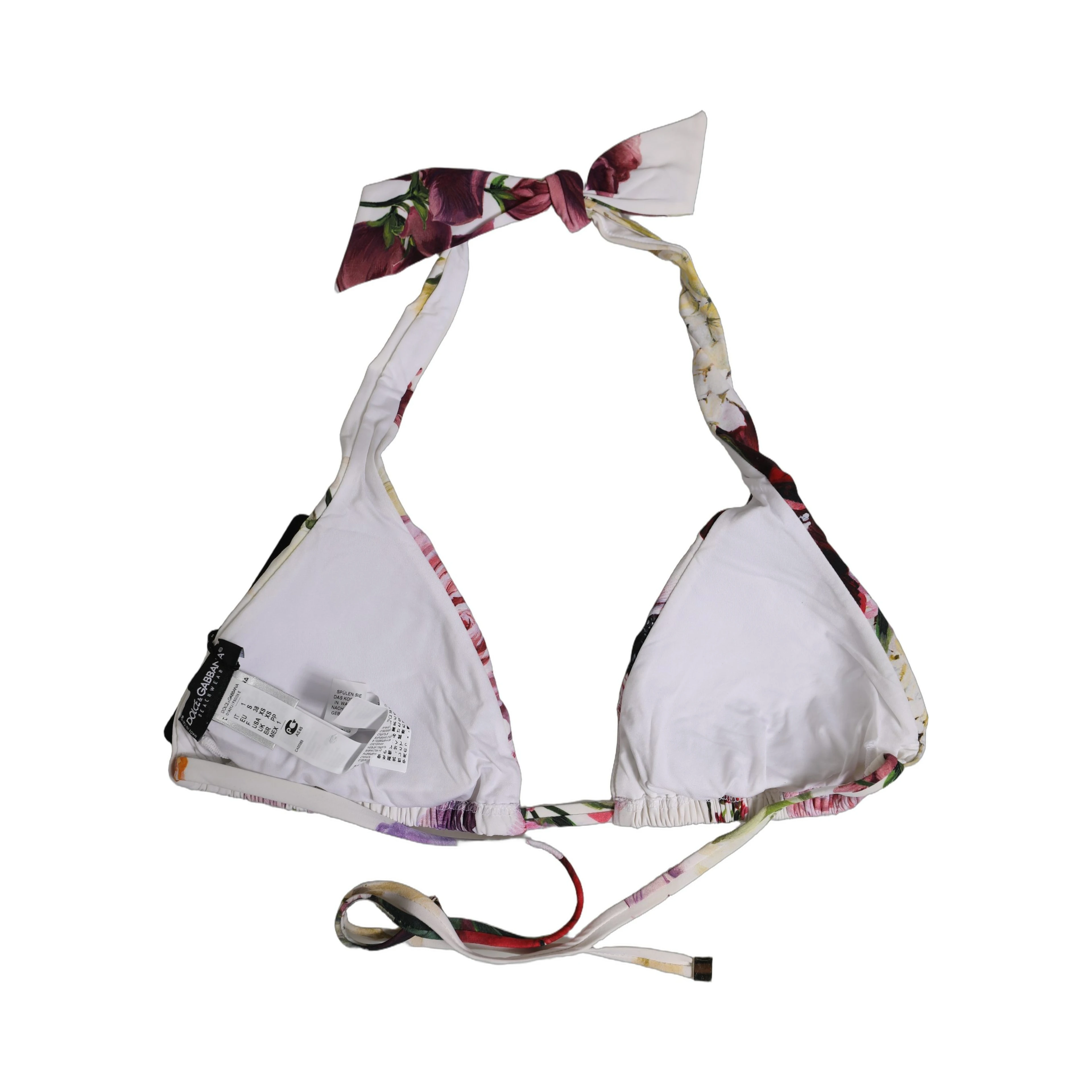 White Floral Print Triangle Beachwear Bikini Top
