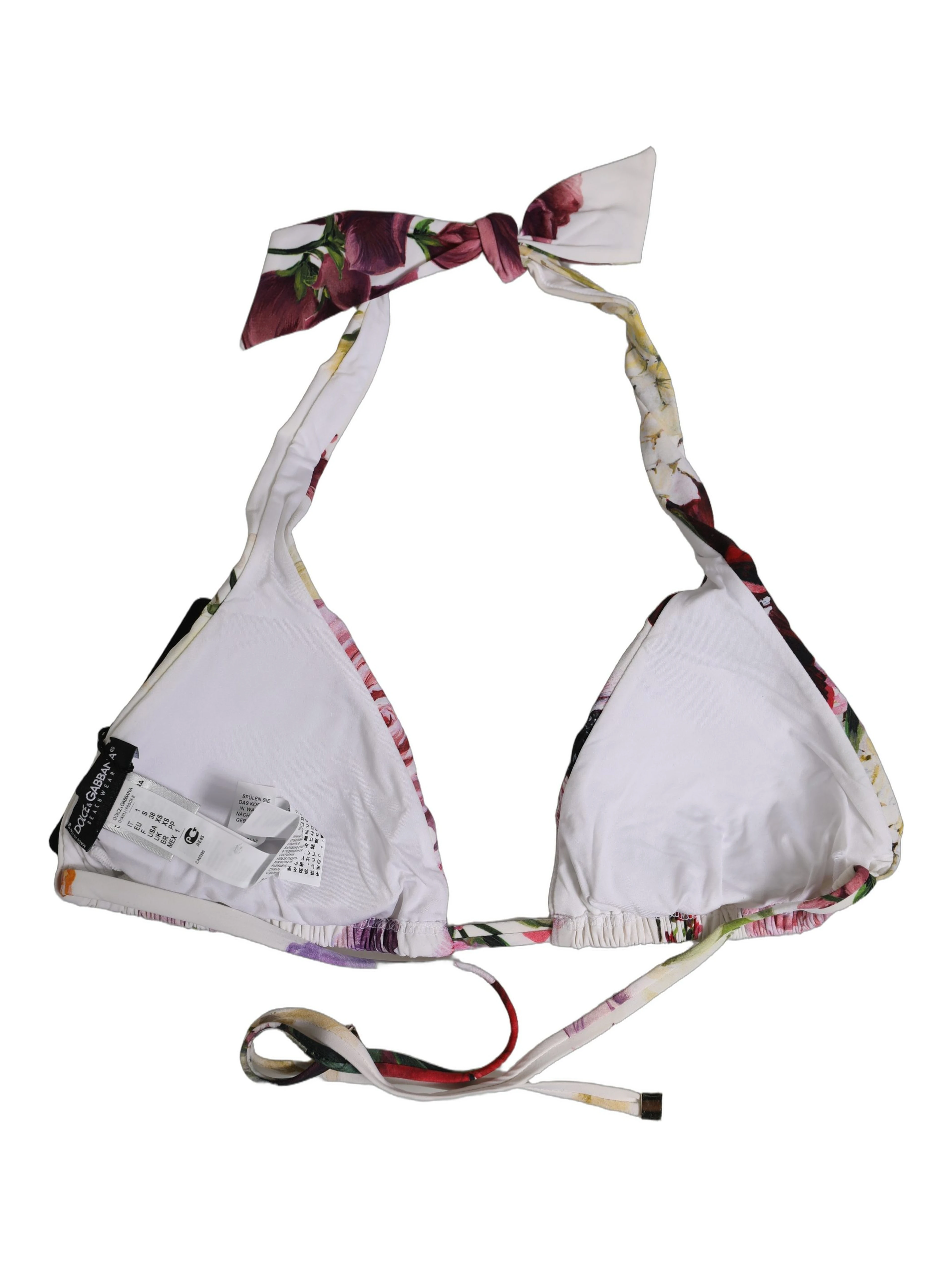 White Floral Print Triangle Beachwear Bikini Top