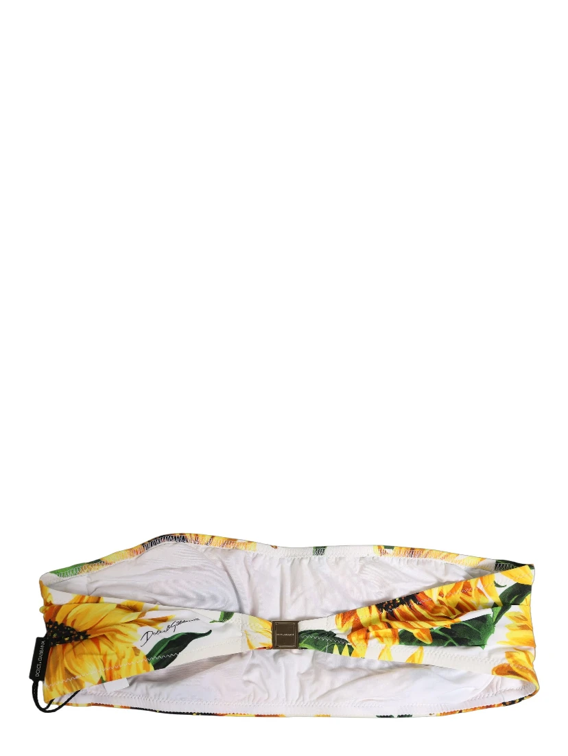 White Sunflower Print Bandeau Beachwear Bikini Top