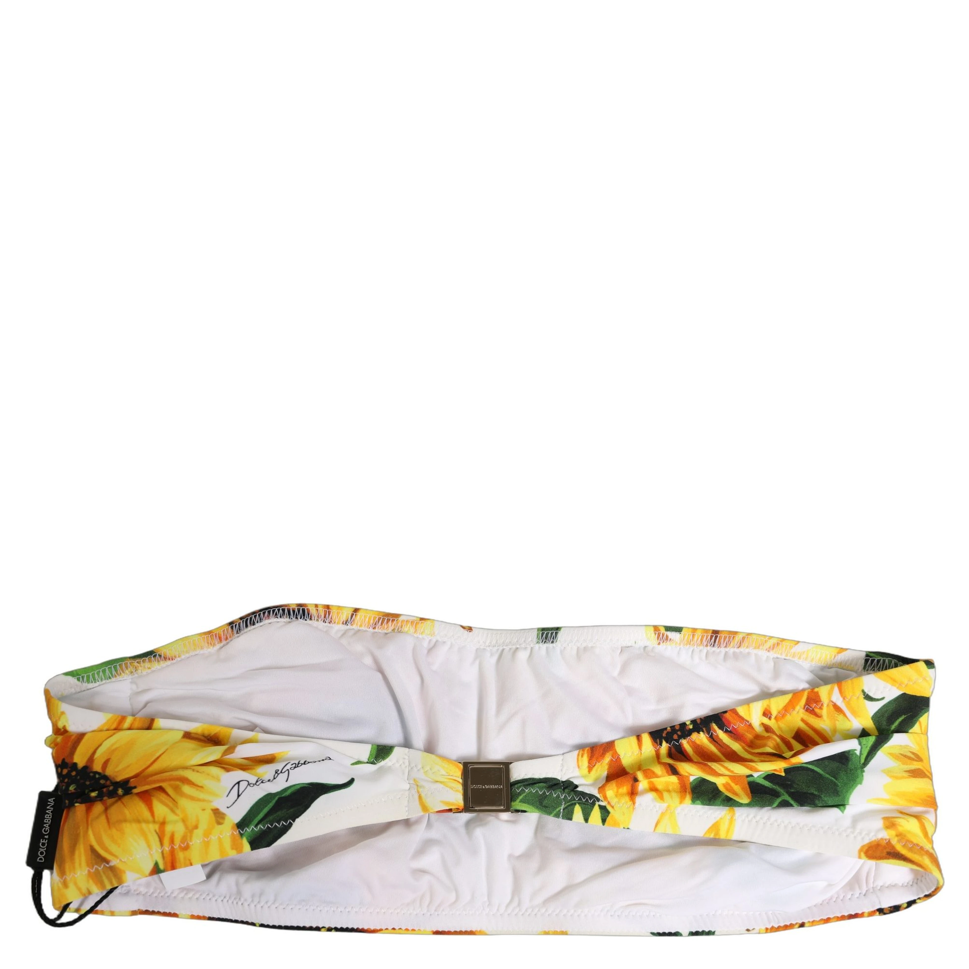 White Sunflower Print Bandeau Beachwear Bikini Top