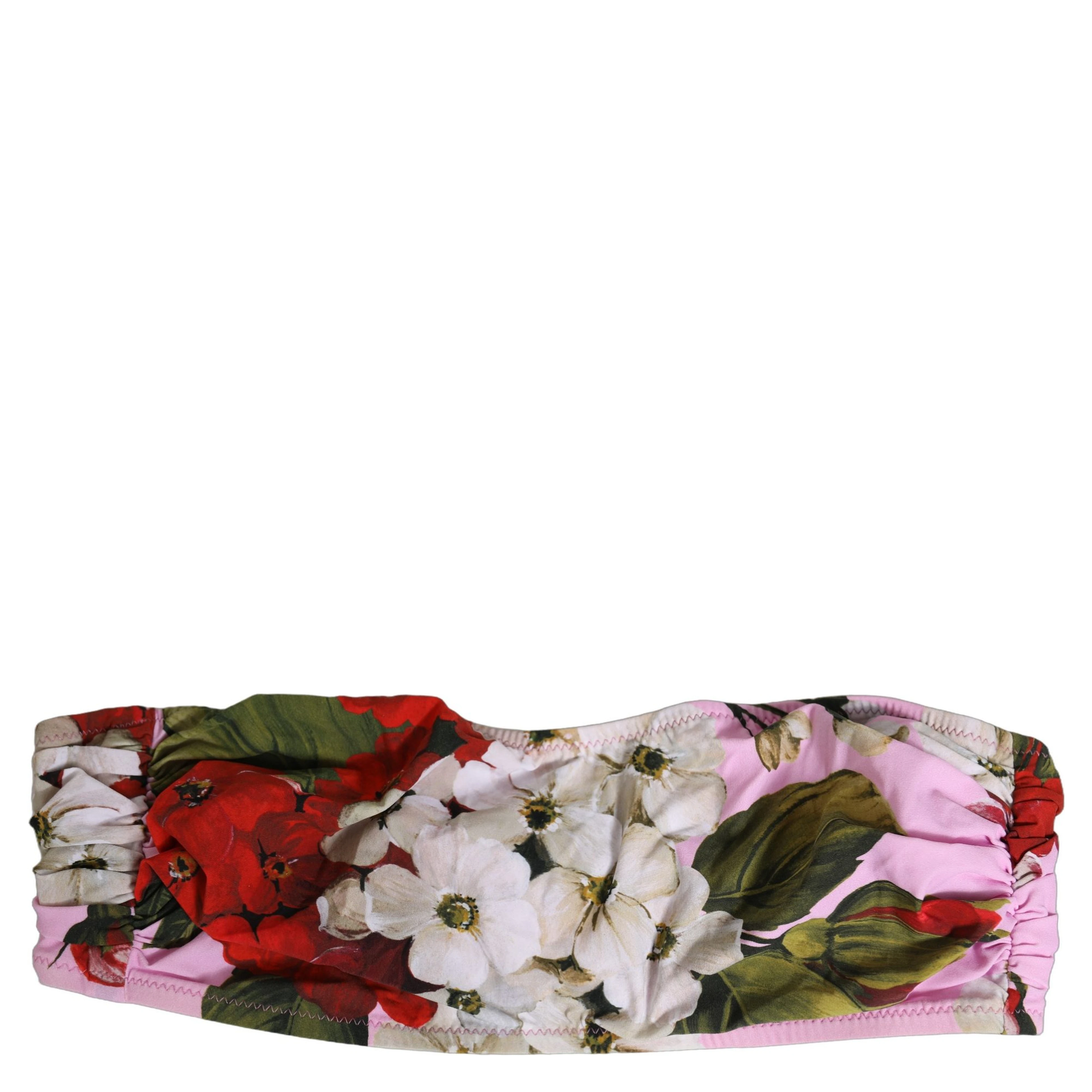 Pink Floral Print Bandeau Beachwear Bikini Top