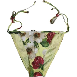 Yellow Floral Print Nylon Beachwear Bikini Bottom