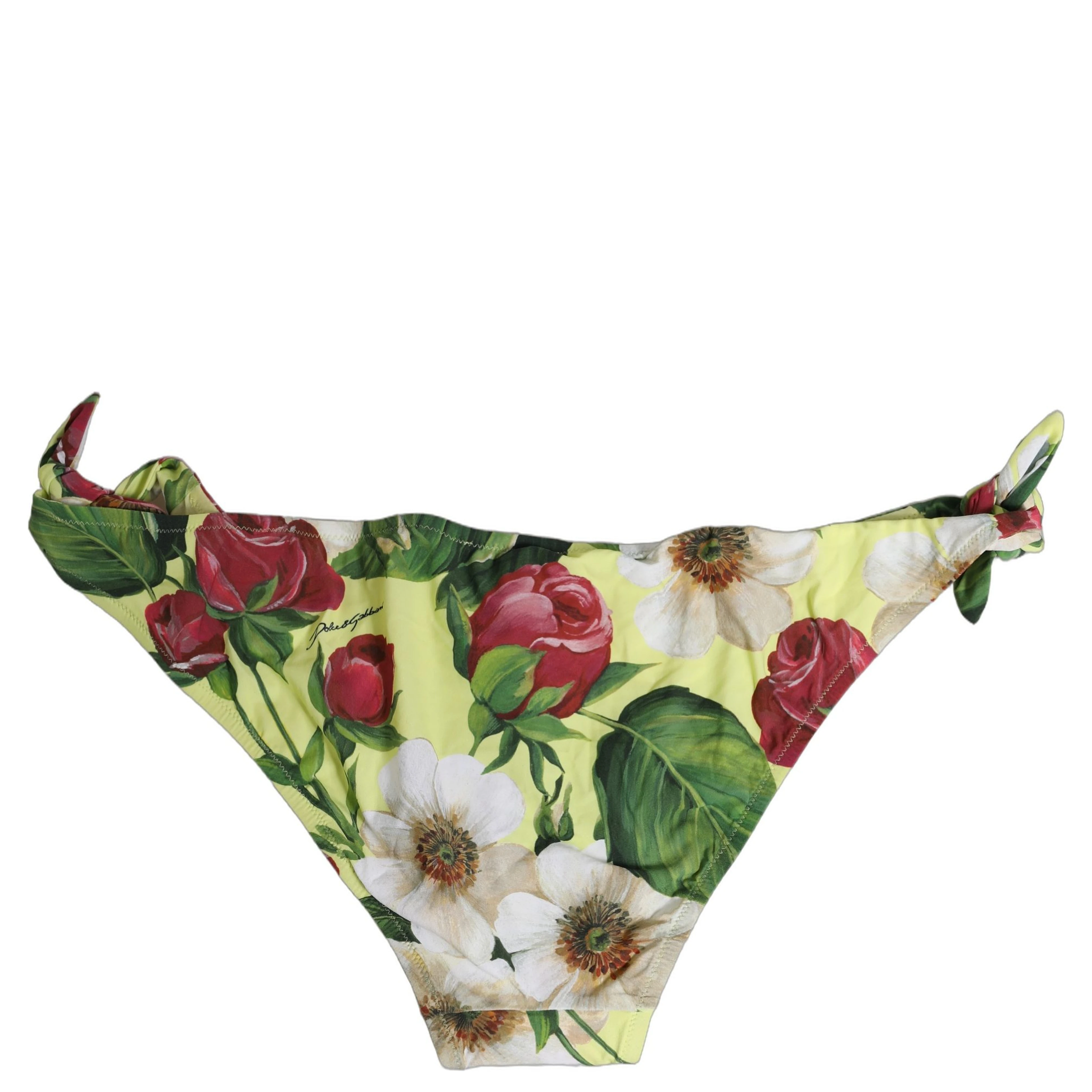 Yellow Floral Print Nylon Beachwear Bikini Bottom