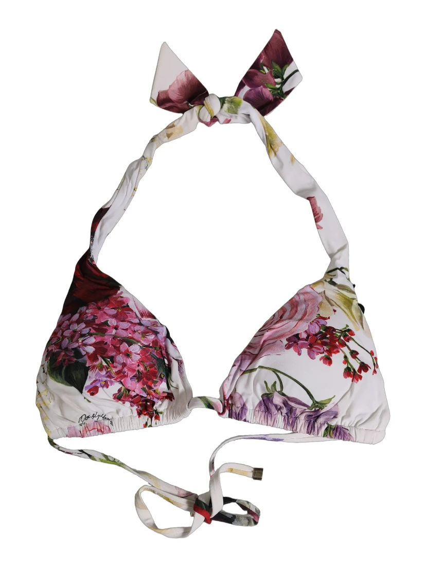 White Floral Print Triangle Beachwear Bikini Top
