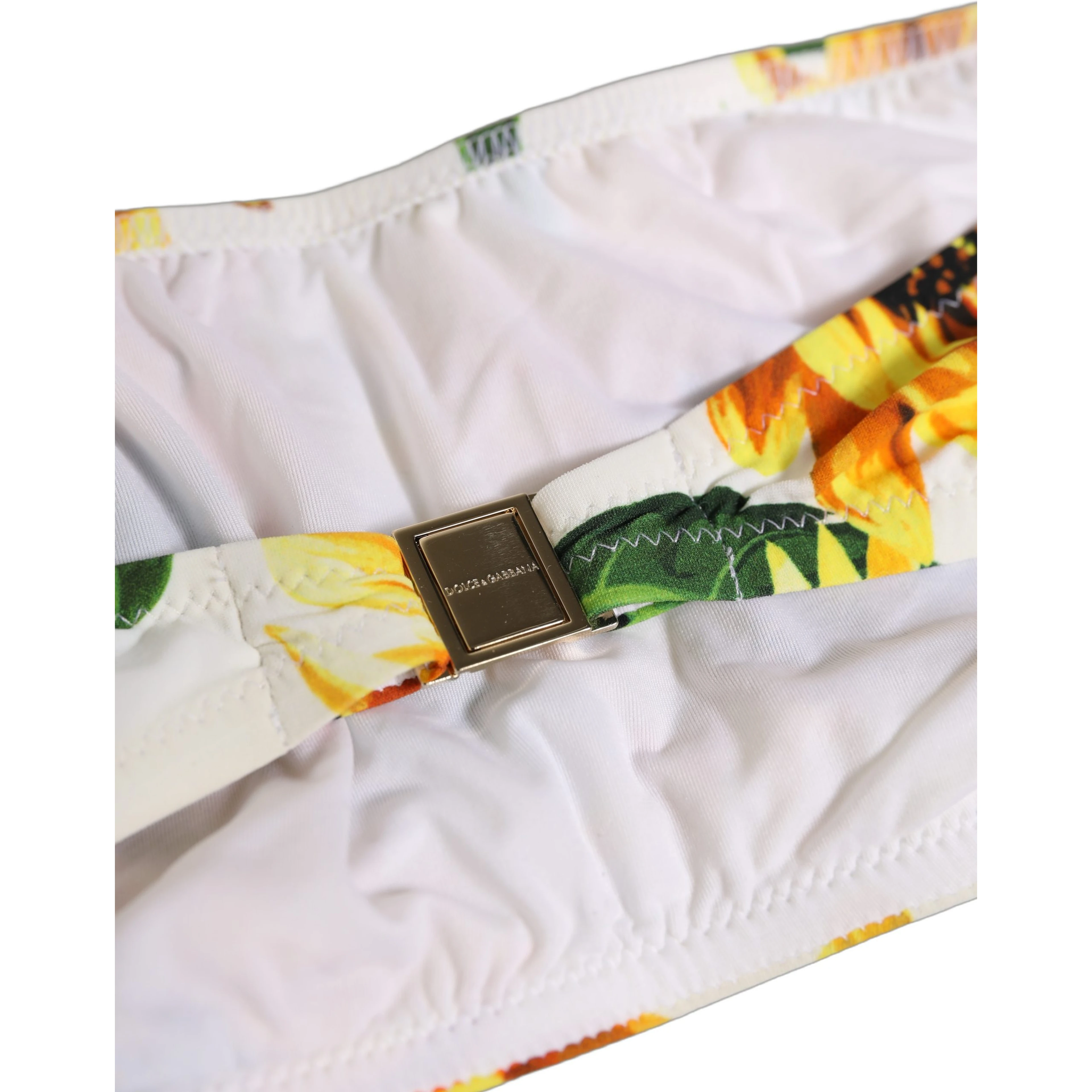 White Sunflower Print Bandeau Beachwear Bikini Top