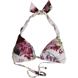White Floral Print Triangle Beachwear Bikini Top