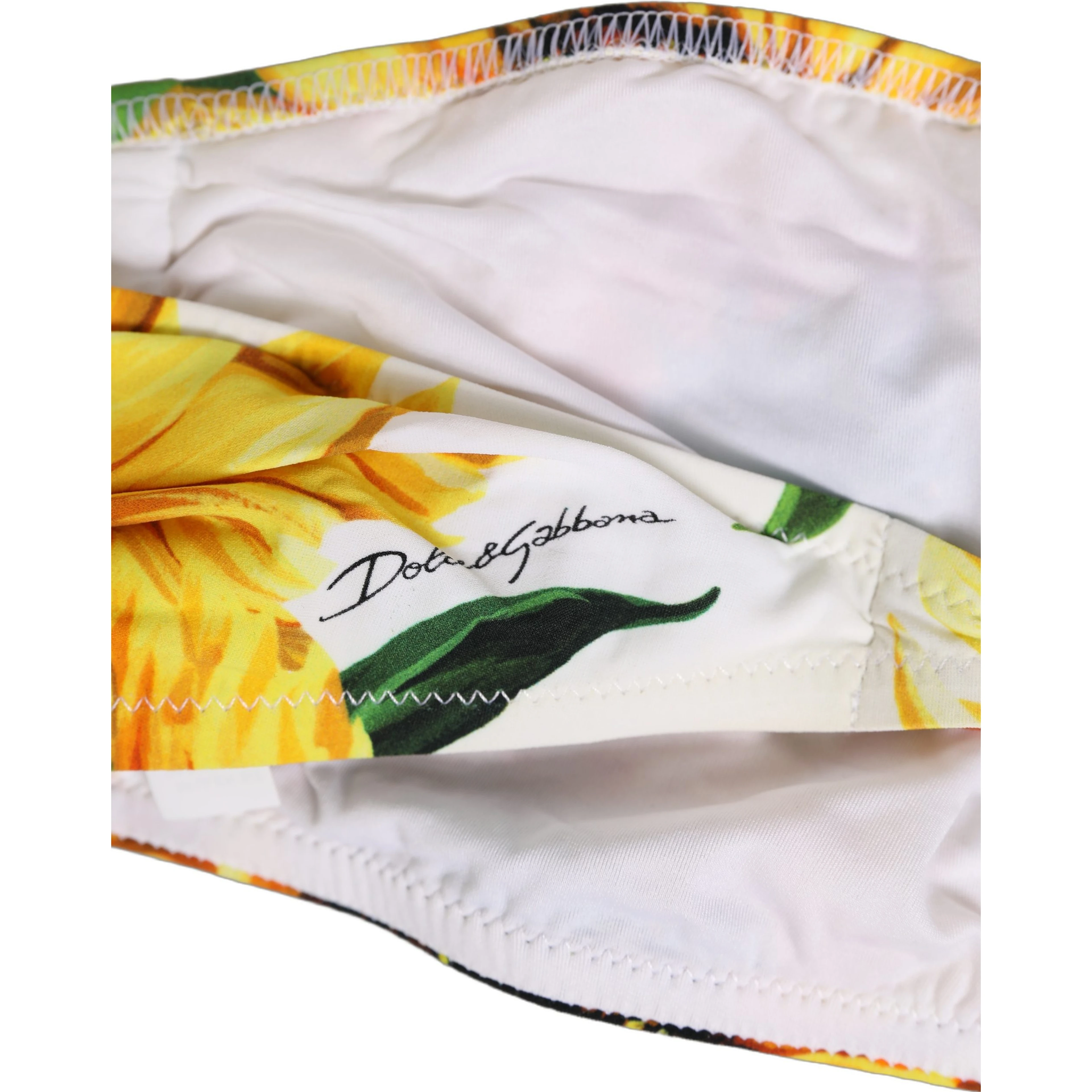 White Sunflower Print Bandeau Beachwear Bikini Top