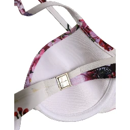 White Floral Print Nylon Beachwear Bikini Top