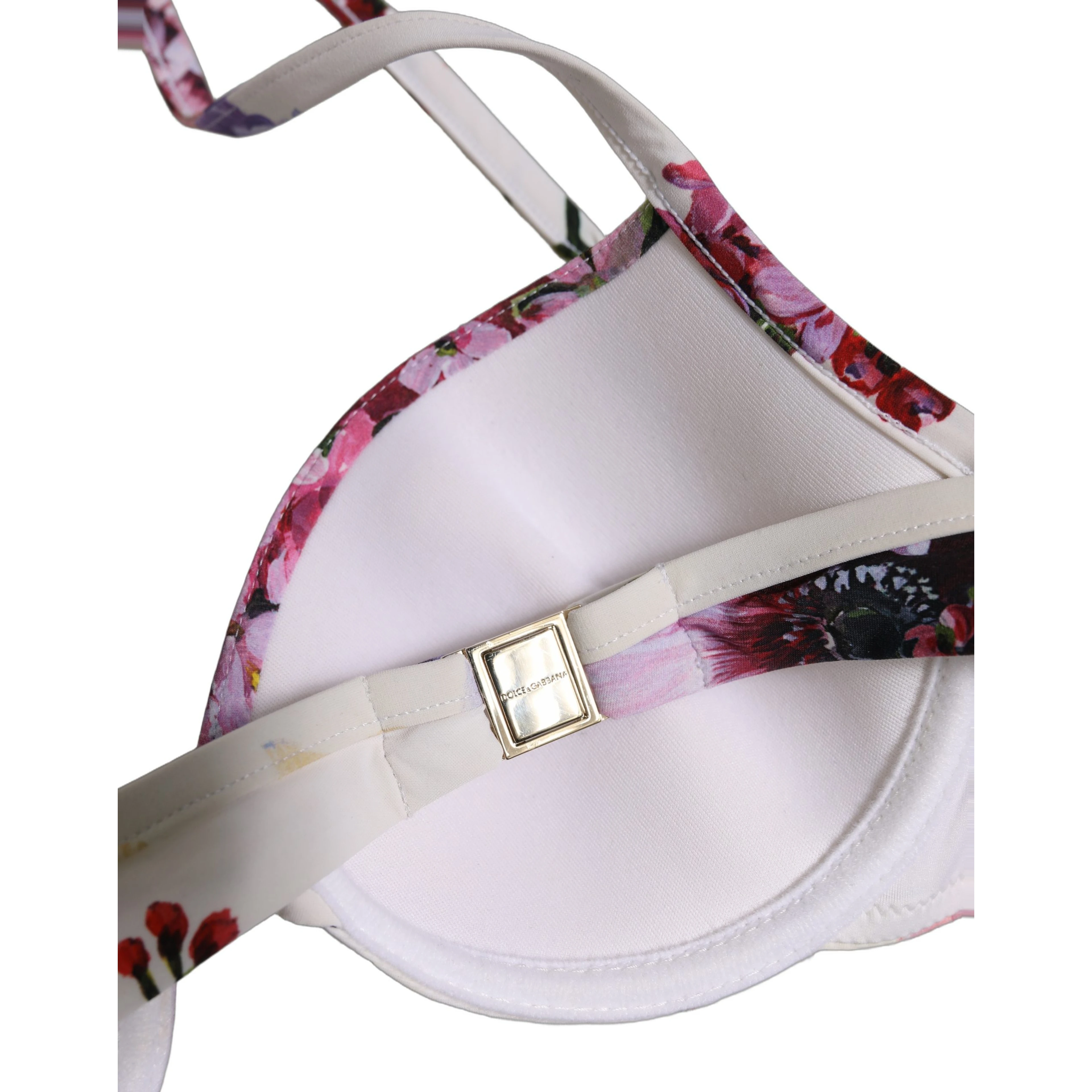 White Floral Print Nylon Beachwear Bikini Top