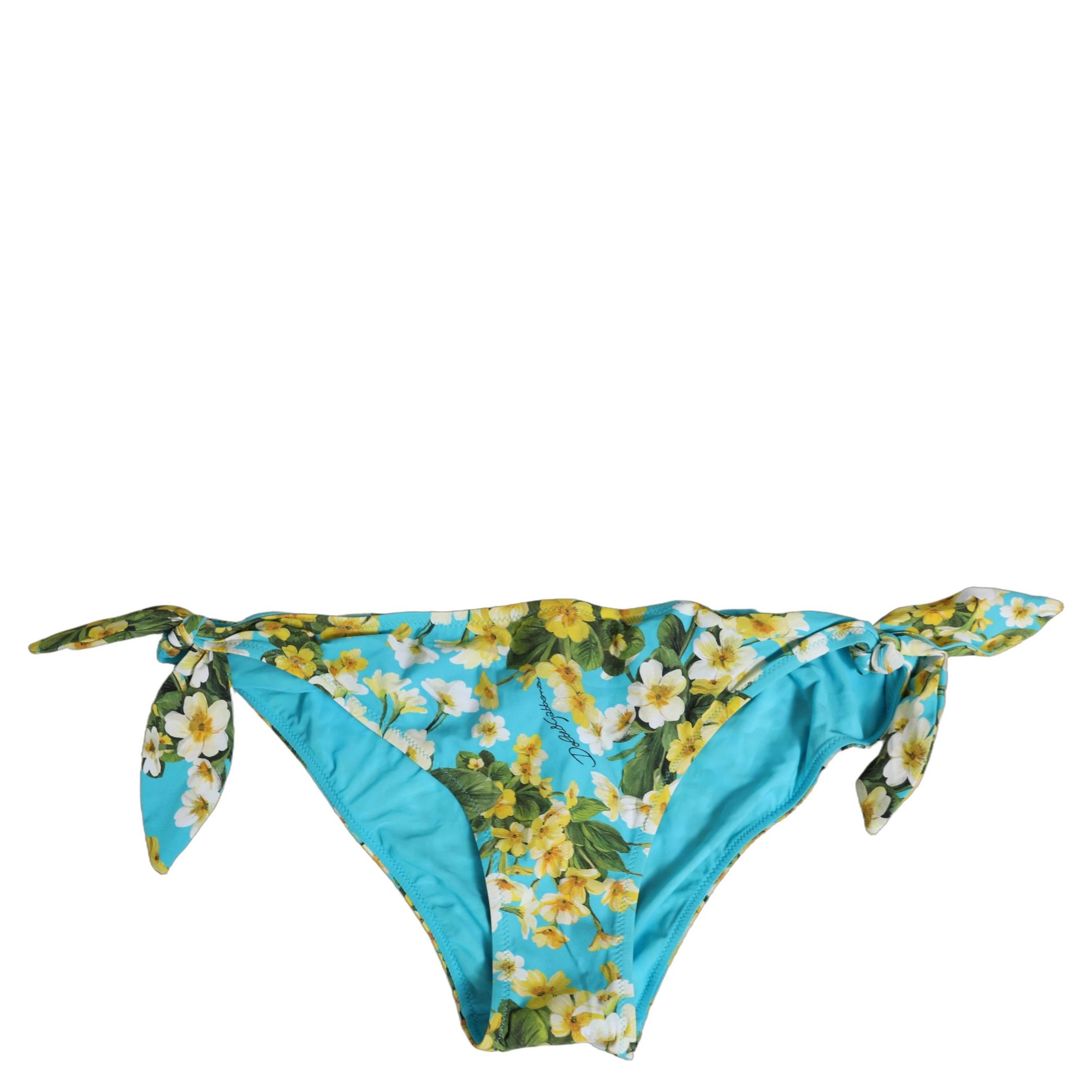 Blue Floral Print Nylon Beachwear Bikini Bottom