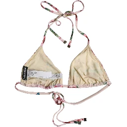 Pink Nylon Floral Halter Beachwear Bikini Top