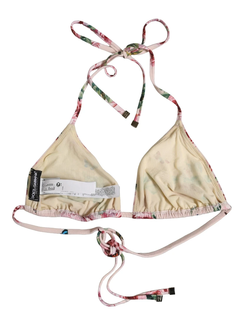 Pink Nylon Floral Halter Beachwear Bikini Top