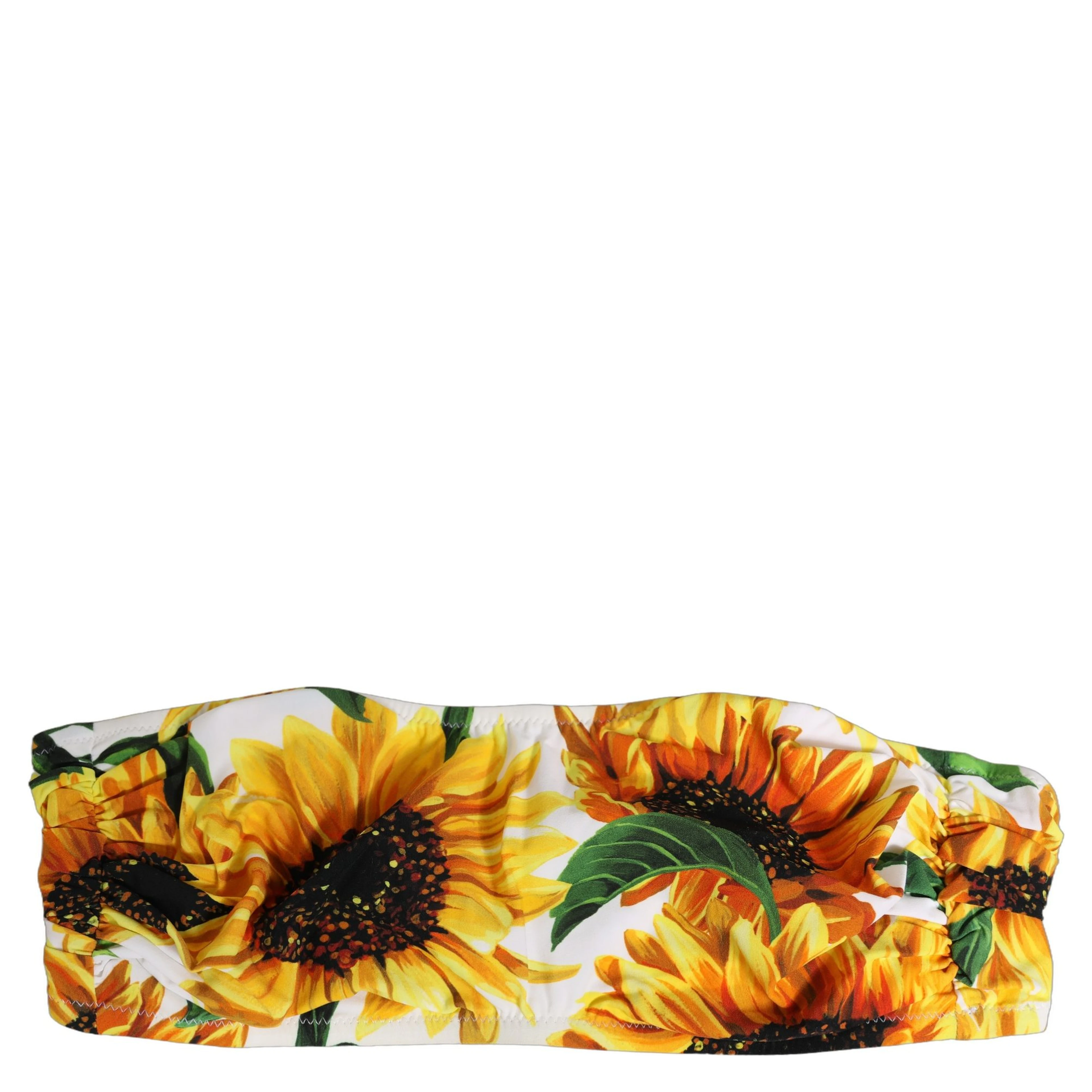 White Sunflower Print Bandeau Beachwear Bikini Top