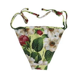 Yellow Floral Print Nylon Beachwear Bikini Bottom