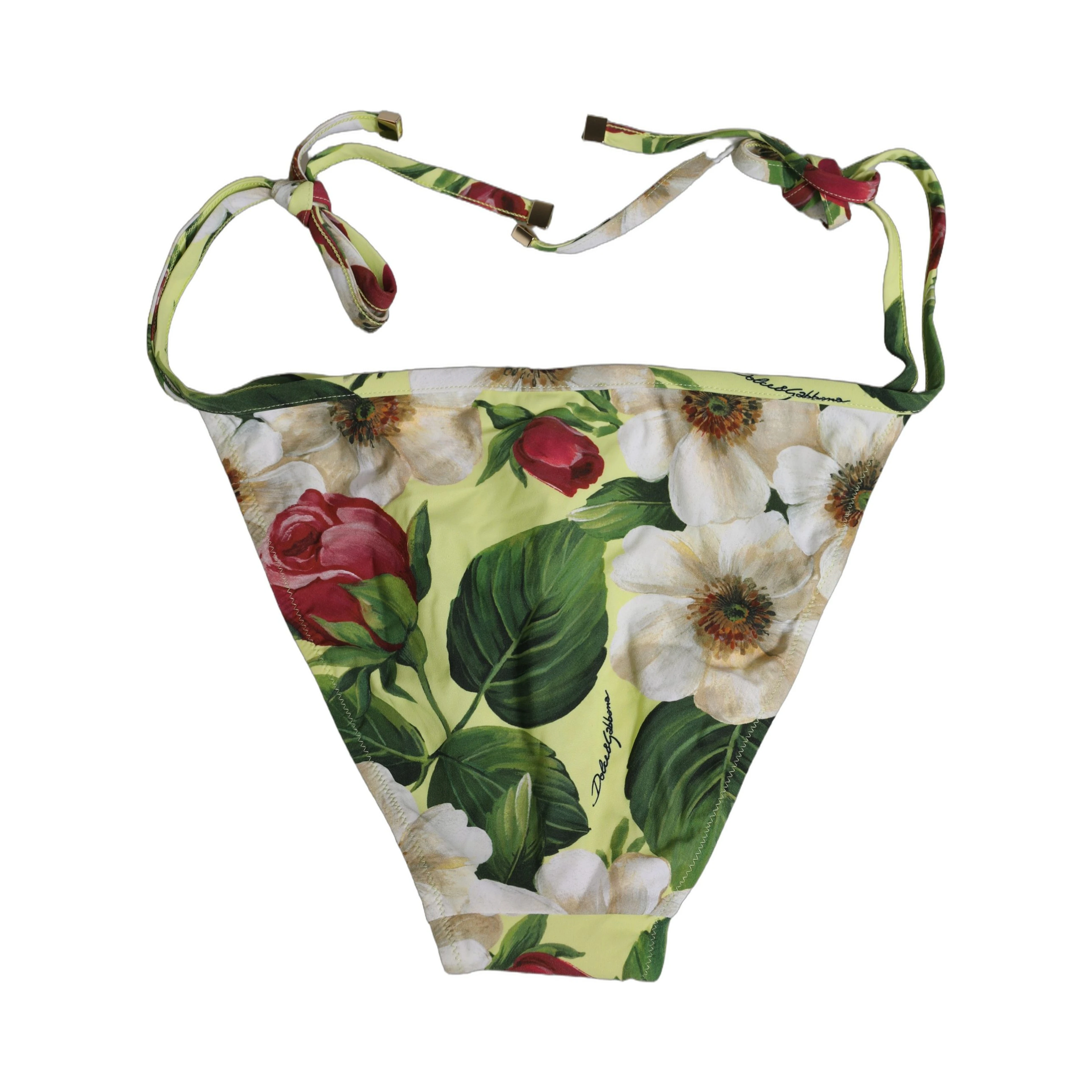 Yellow Floral Print Nylon Beachwear Bikini Bottom