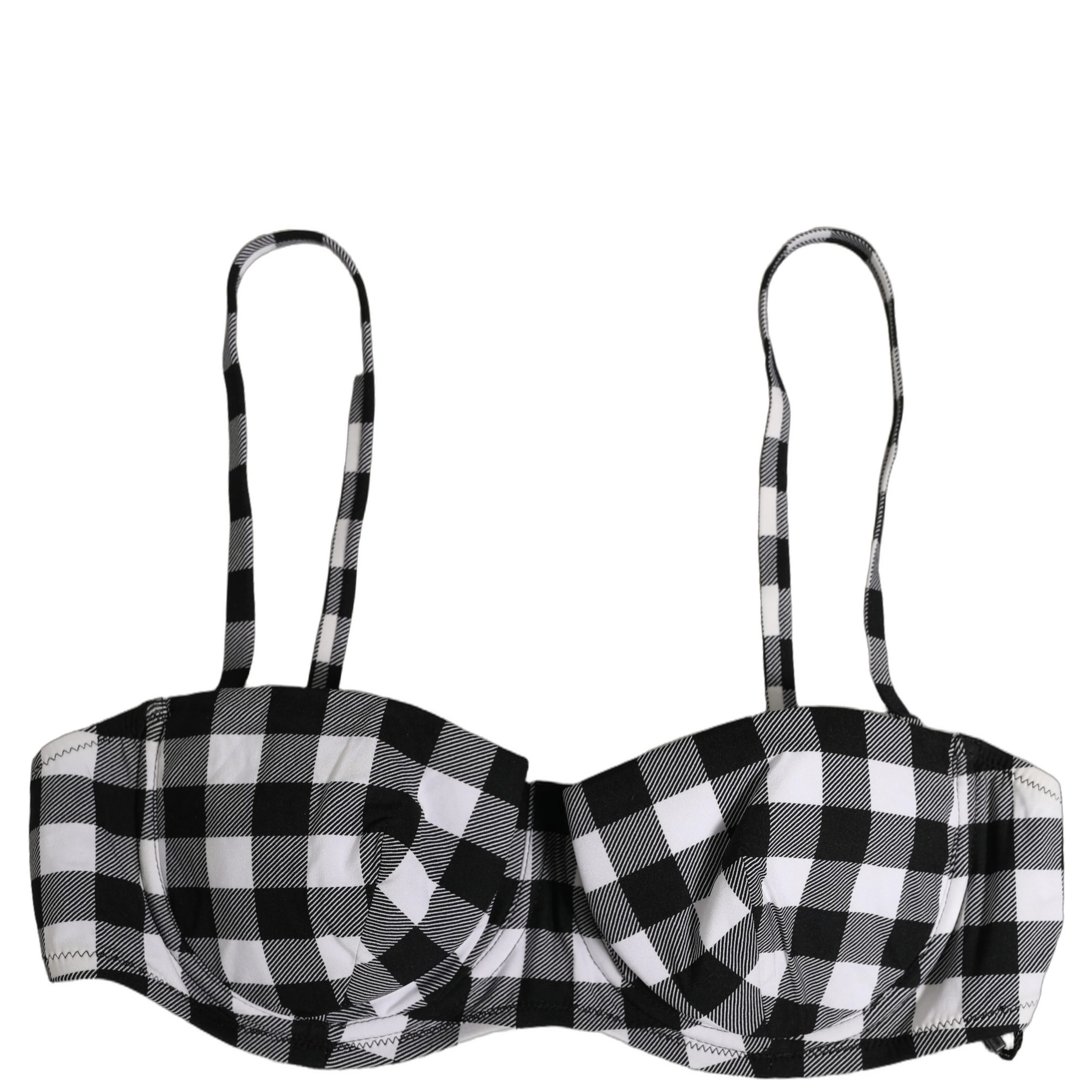 Black White Gingham Check Beachwear Bikini Top