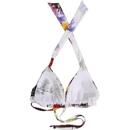 White Floral Print Triangle Beachwear Bikini Top