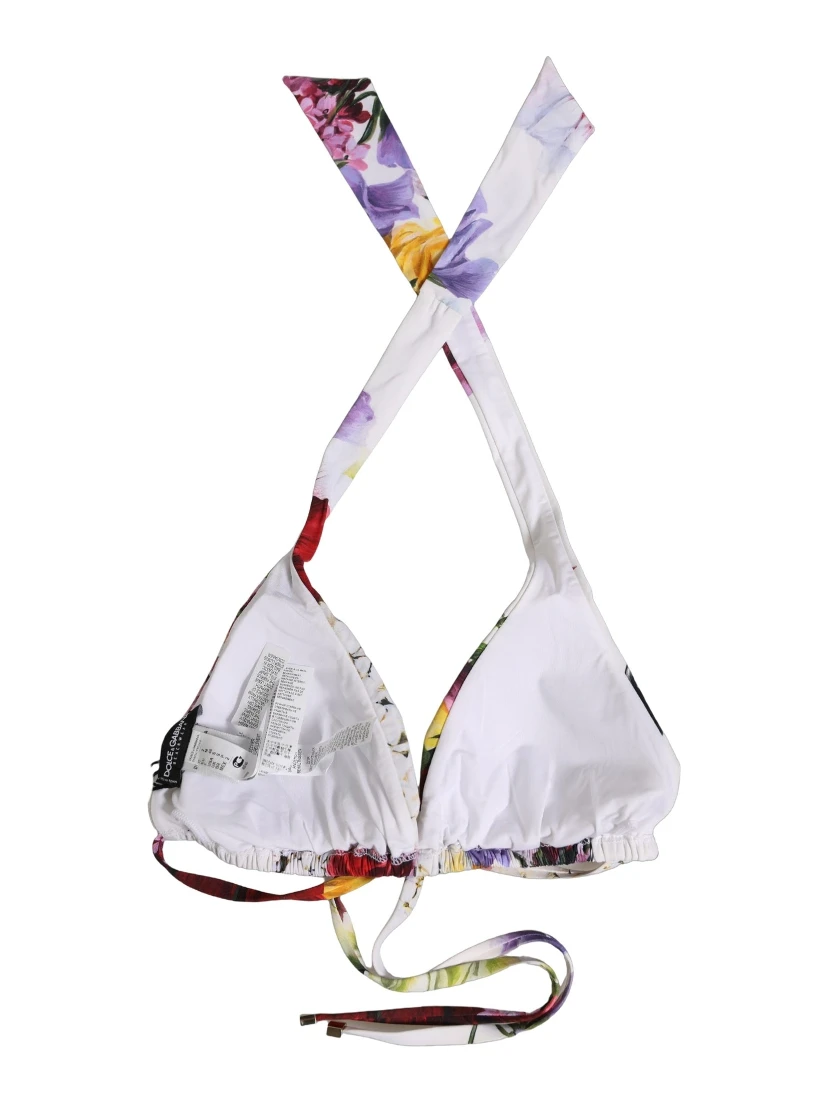 White Floral Print Triangle Beachwear Bikini Top