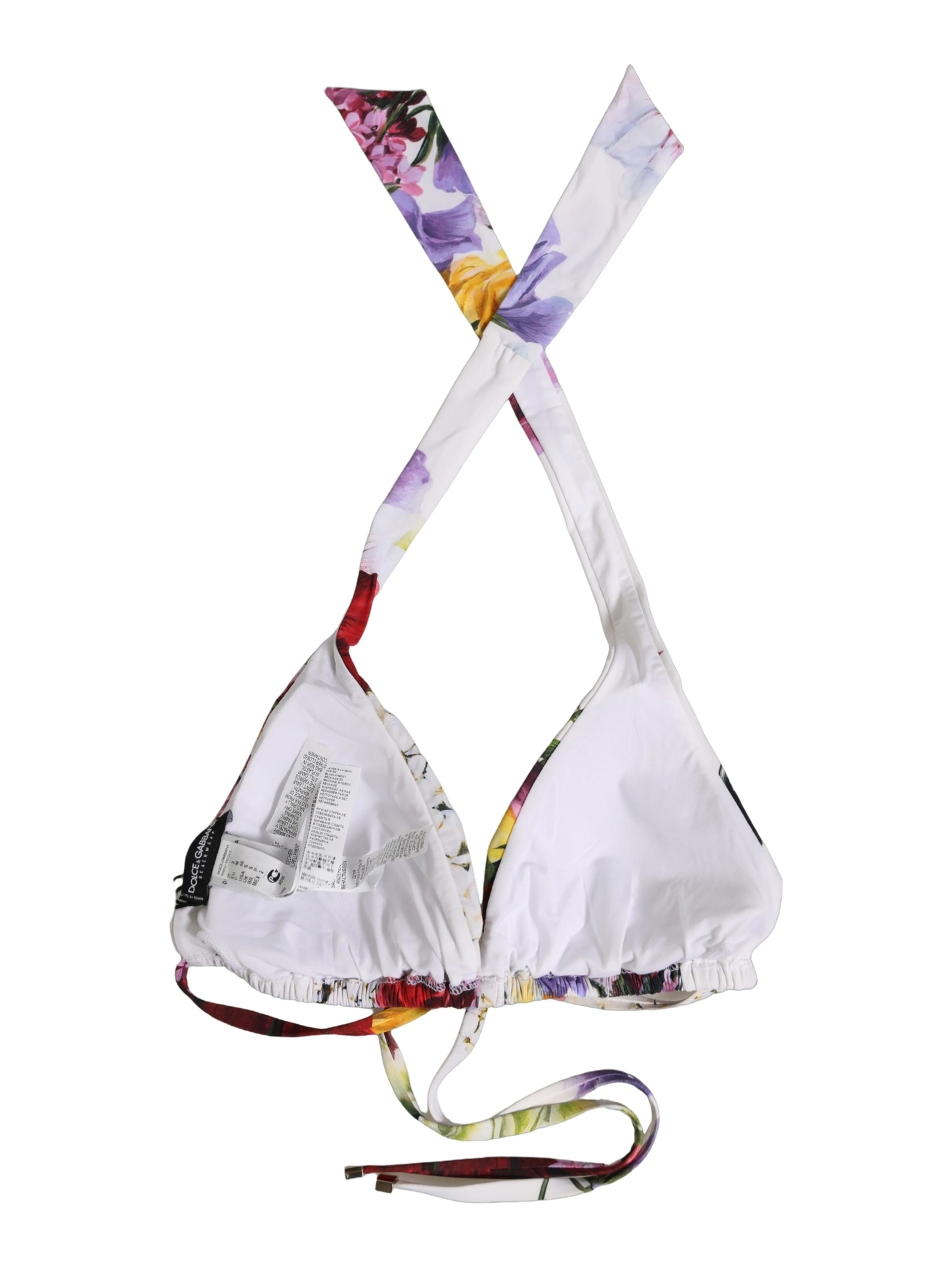 White Floral Print Triangle Beachwear Bikini Top