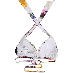 White Floral Print Triangle Beachwear Bikini Top