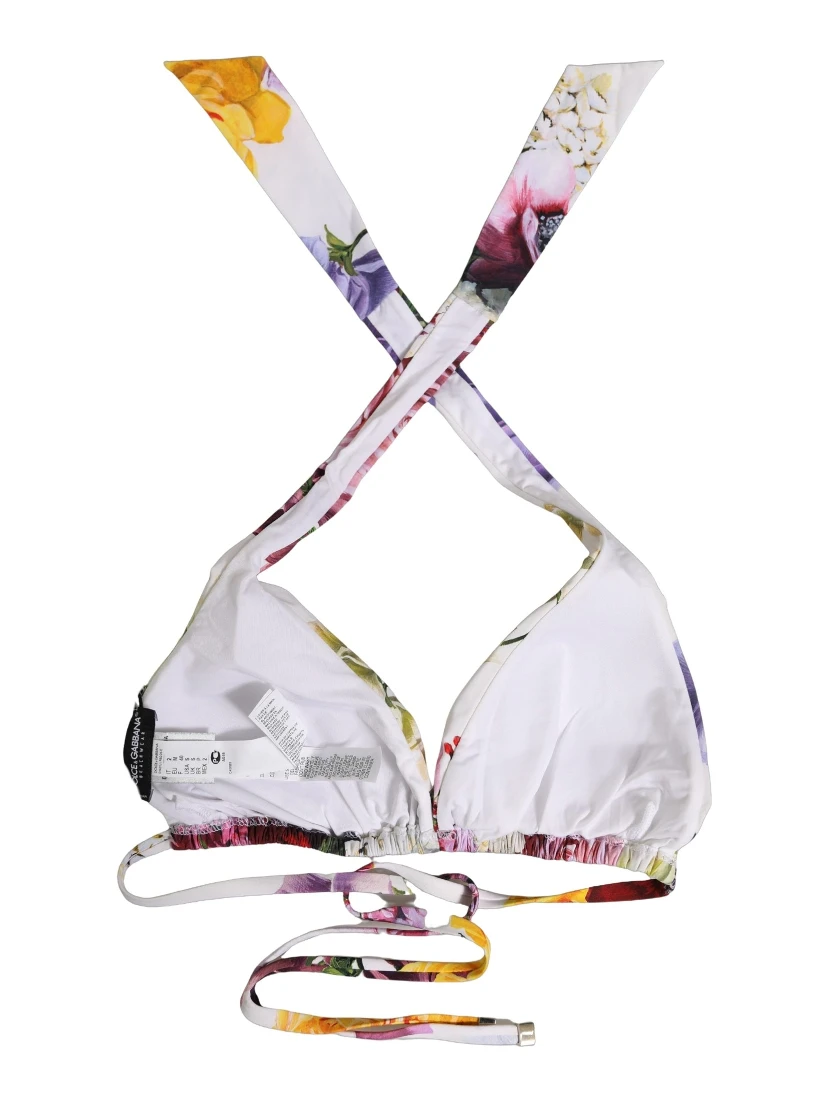 White Floral Print Triangle Beachwear Bikini Top