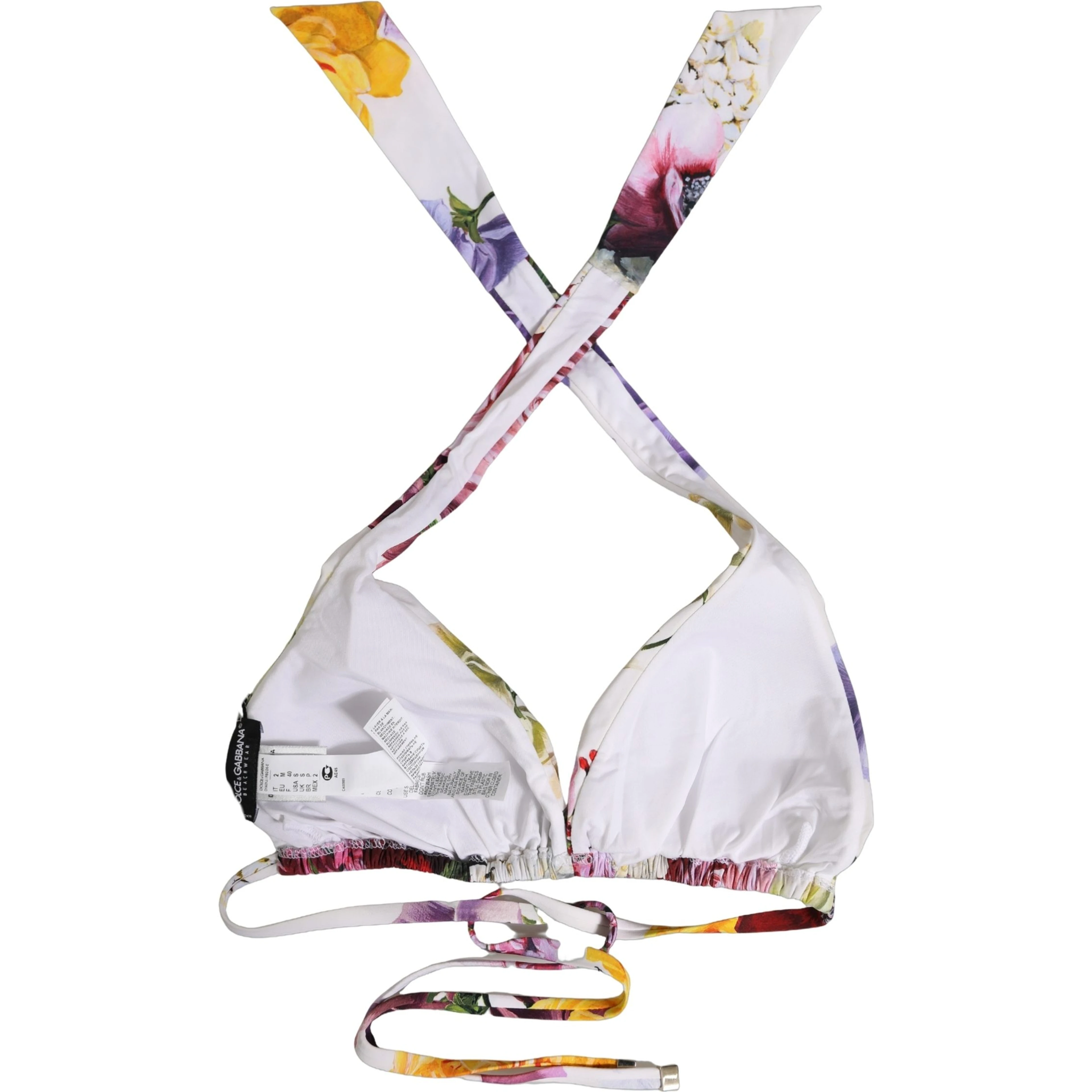 White Floral Print Triangle Beachwear Bikini Top