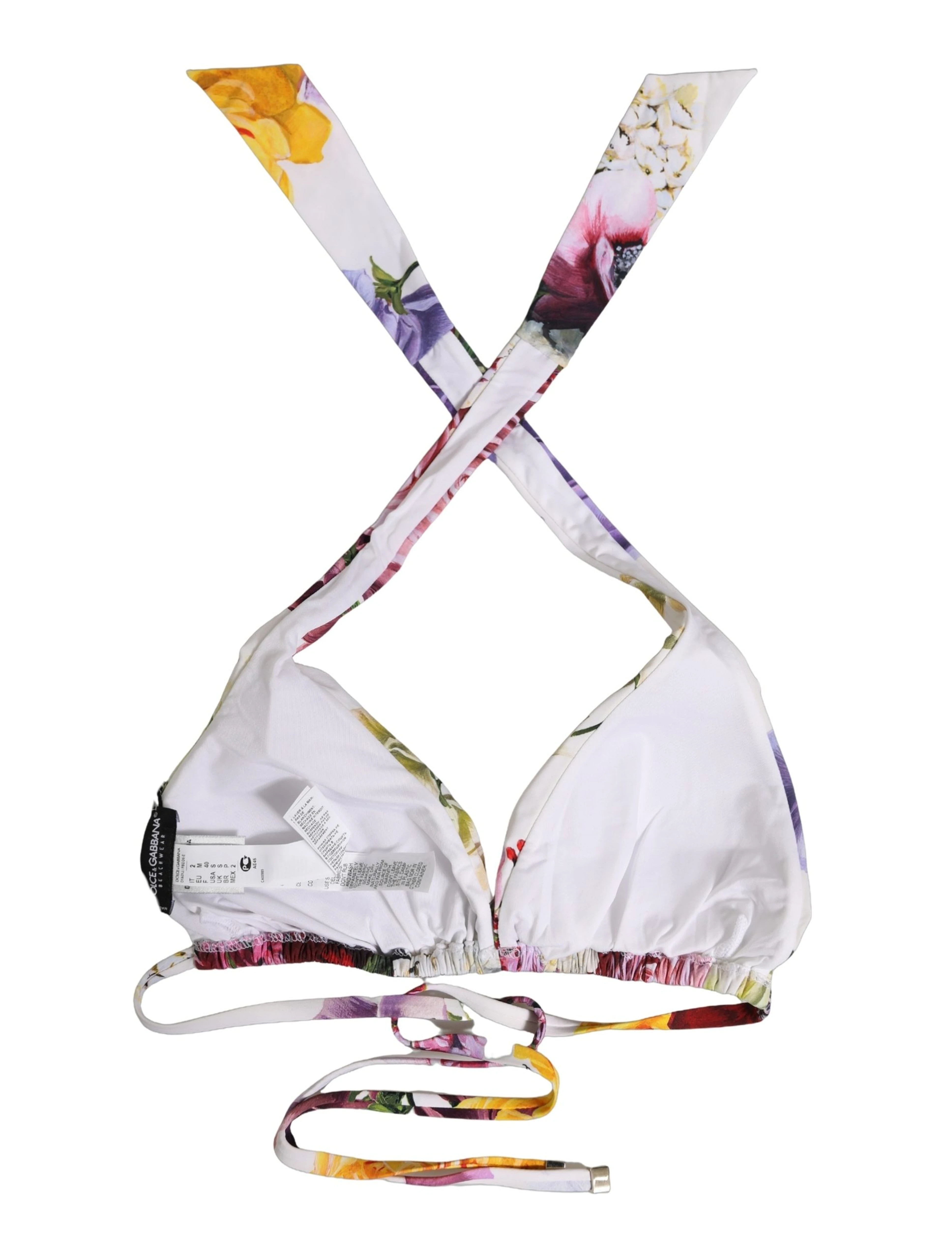 White Floral Print Triangle Beachwear Bikini Top
