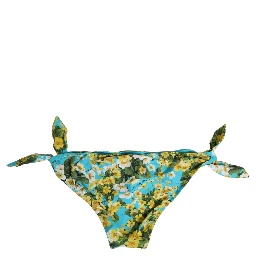 Blue Floral Print Nylon Beachwear Bikini Bottom