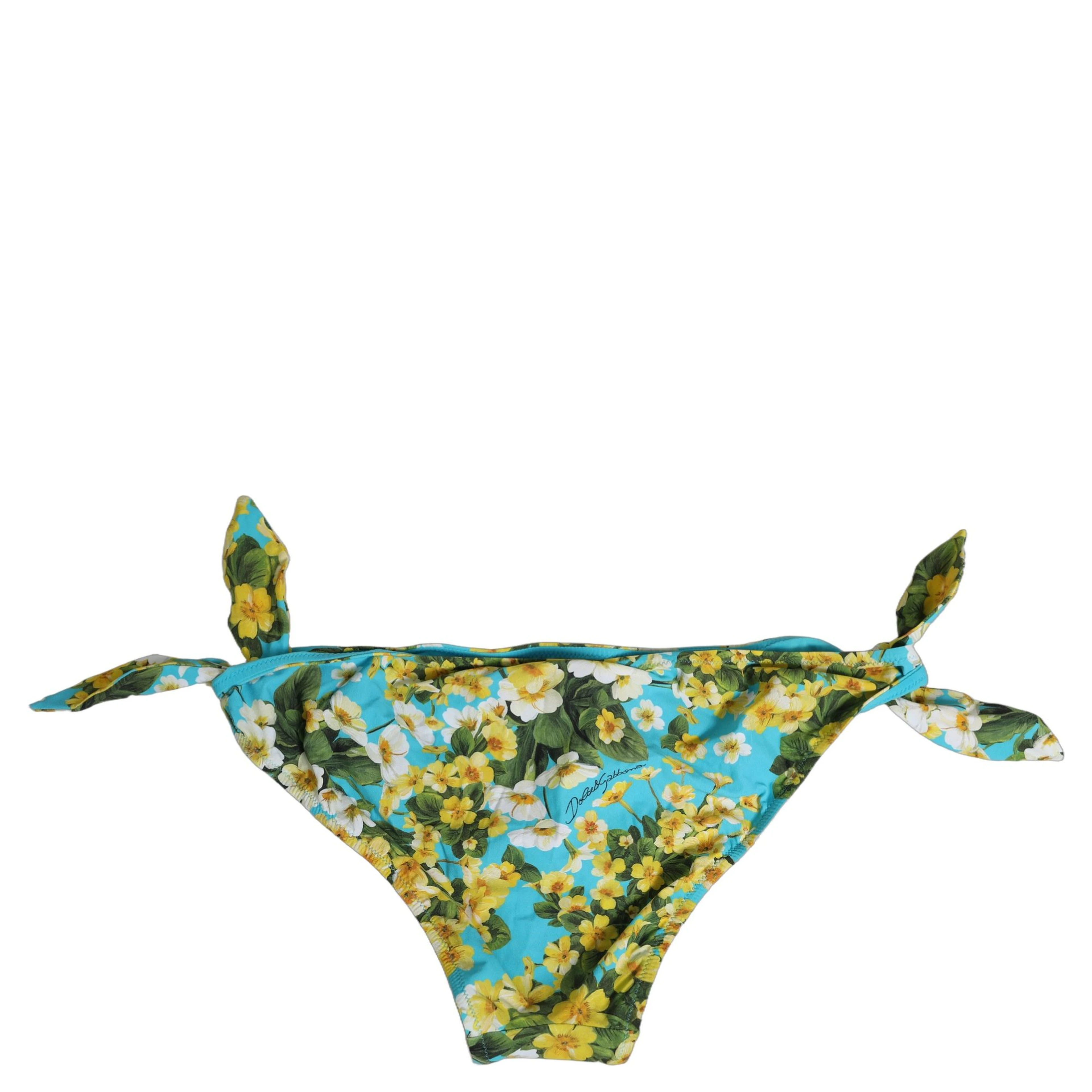 Blue Floral Print Nylon Beachwear Bikini Bottom