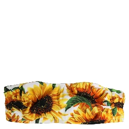 White Sunflower Print Bandeau Beachwear Bikini Top