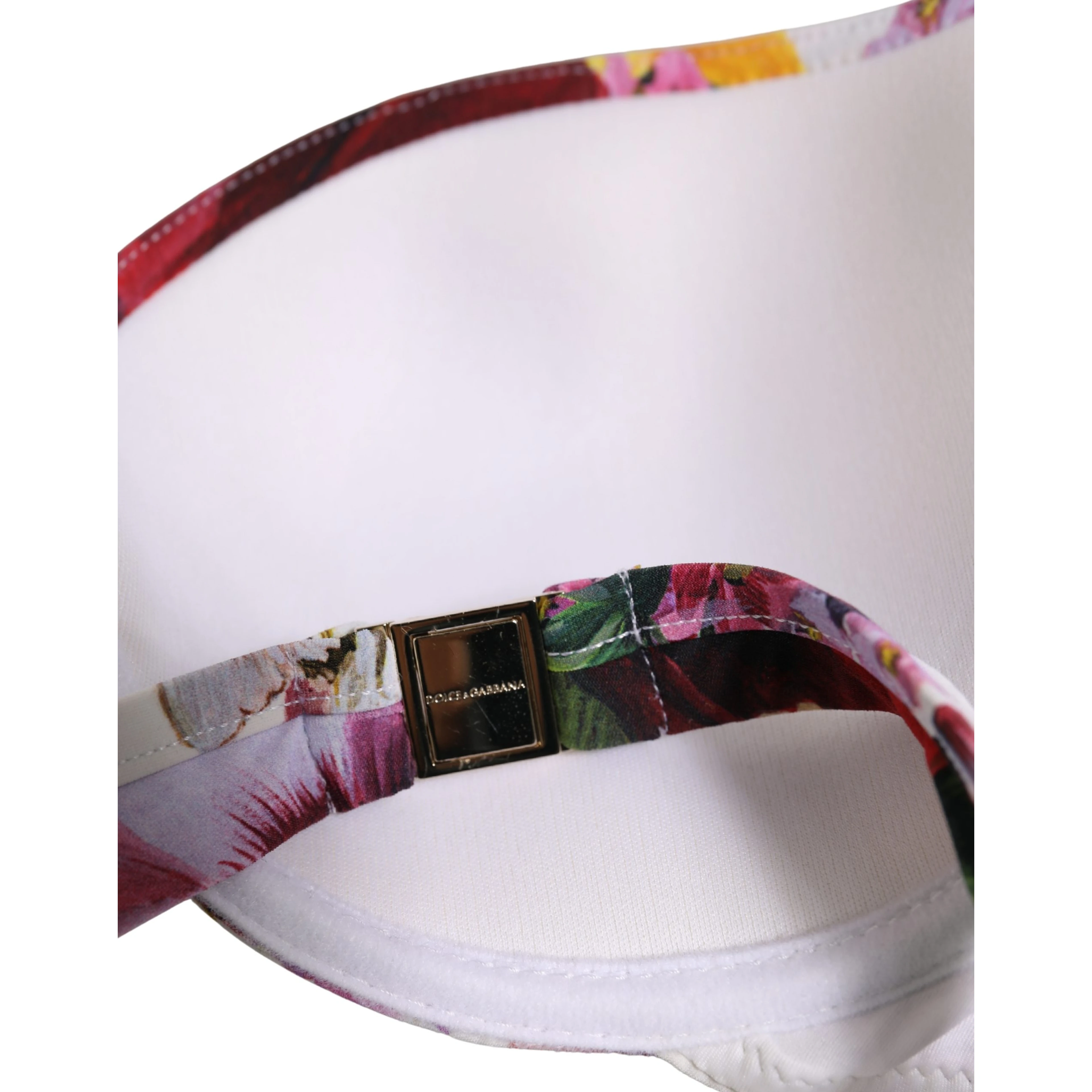White Floral Print Nylon Beachwear Bikini Top