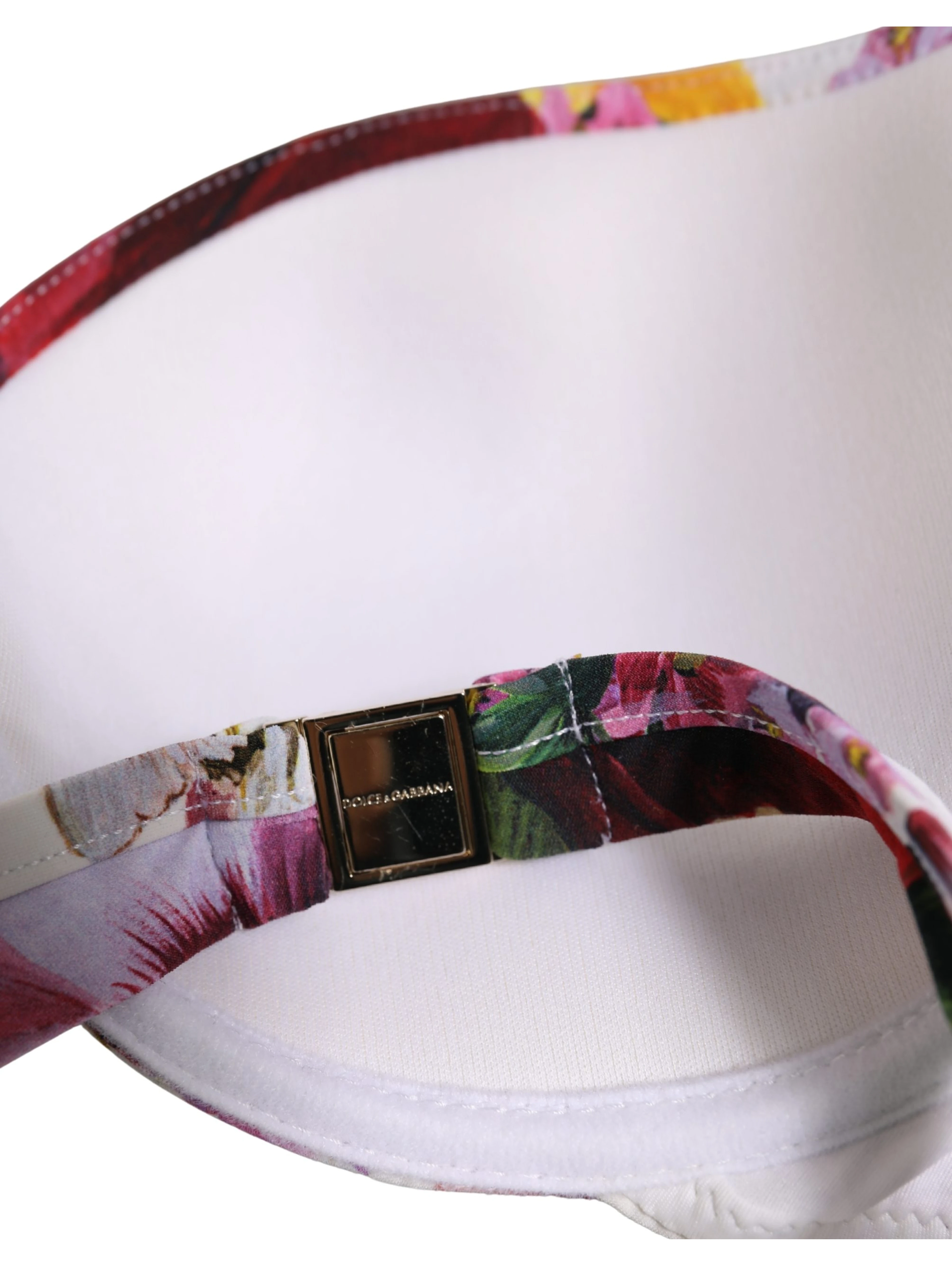 White Floral Print Nylon Beachwear Bikini Top