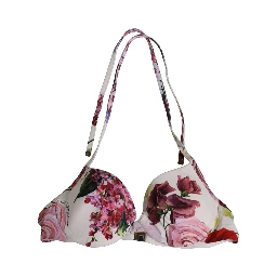 White Floral Print Nylon Beachwear Bikini Top