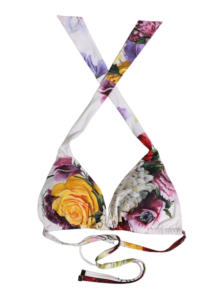 White Floral Print Triangle Beachwear Bikini Top alternative