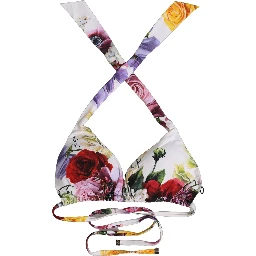 White Floral Print Triangle Beachwear Bikini Top