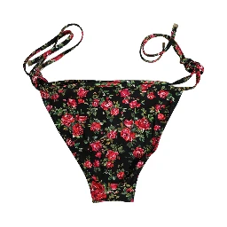 Black Floral Print Nylon Beachwear Bikini Bottom