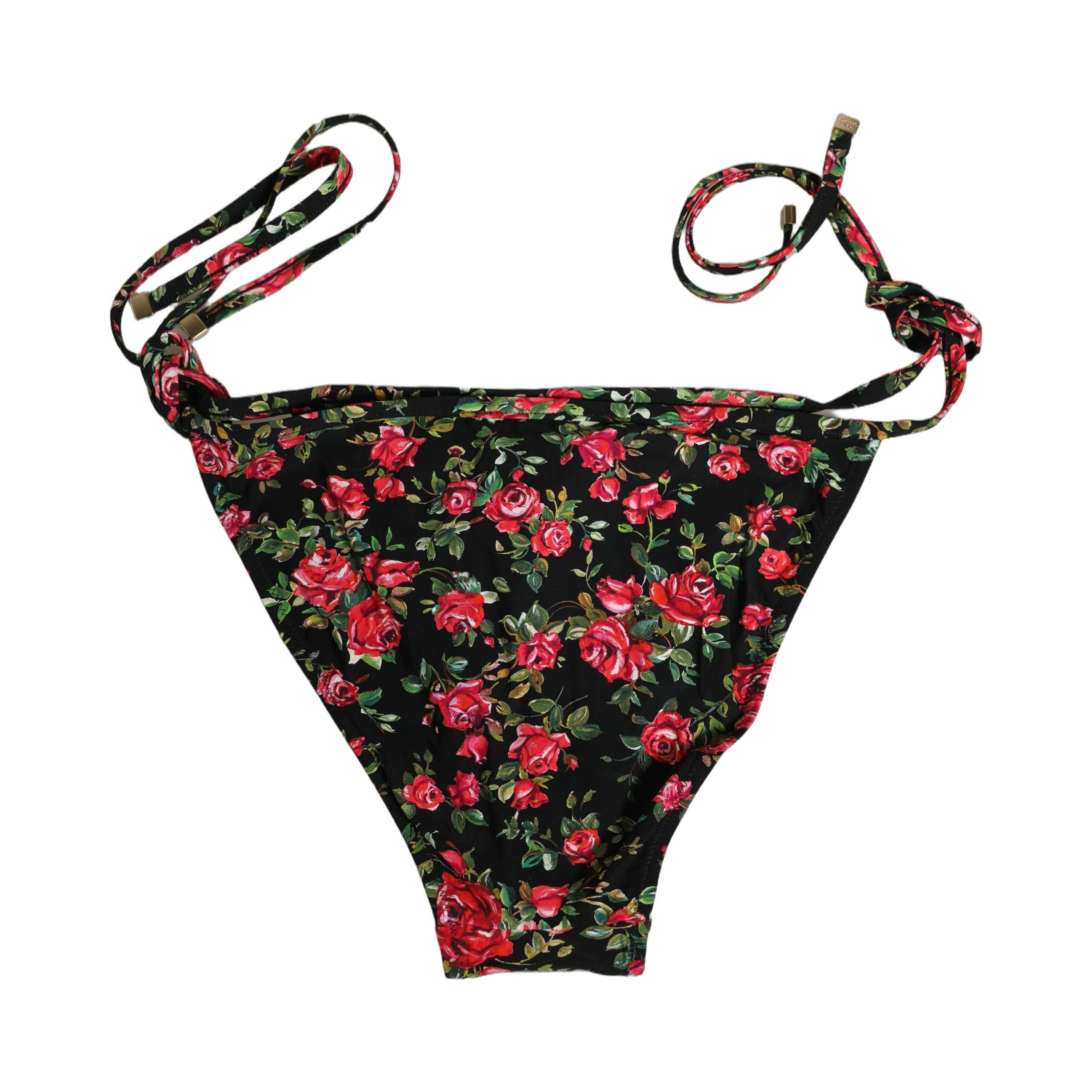 Black Floral Print Nylon Beachwear Bikini Bottom