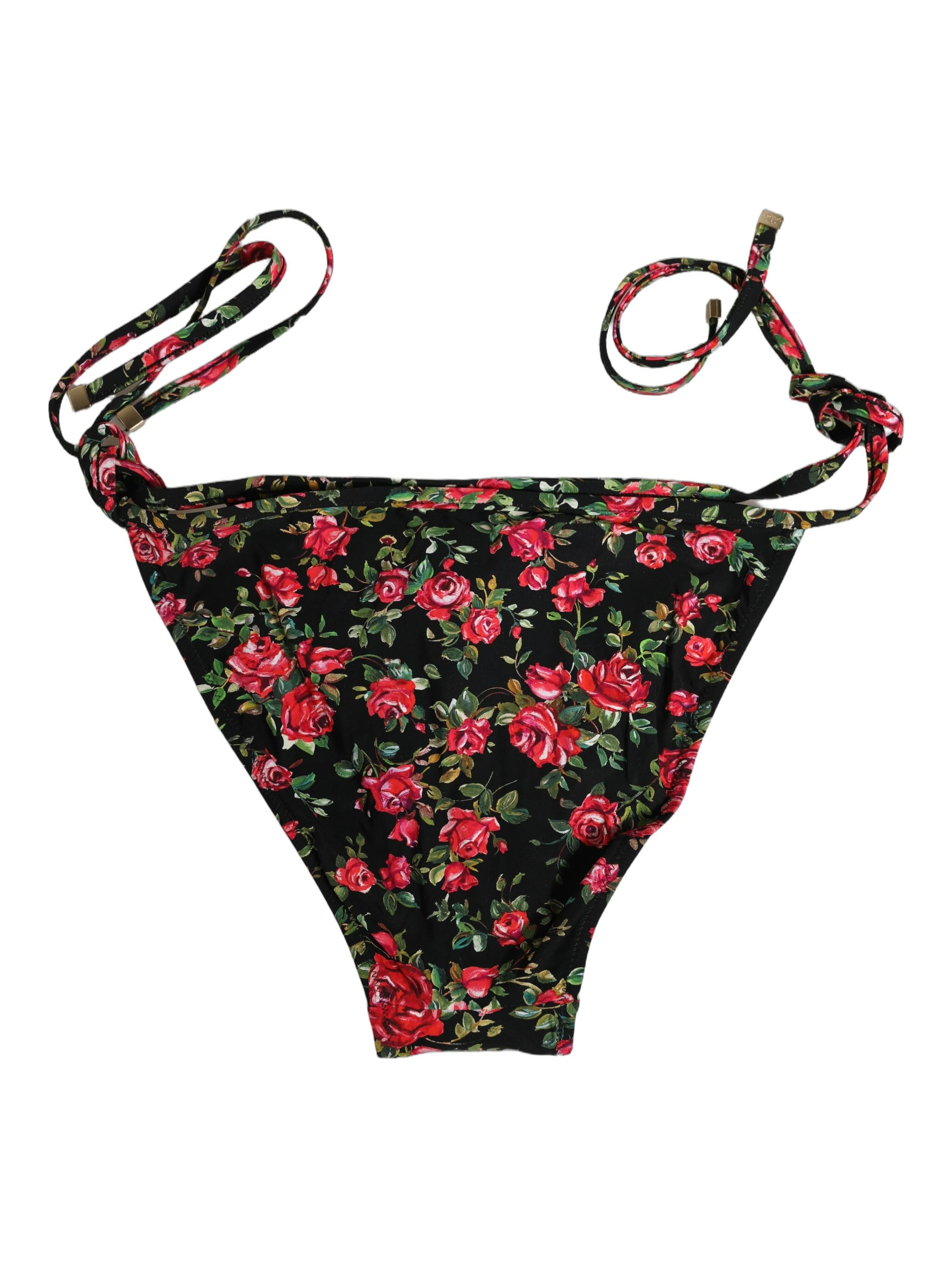Black Floral Print Nylon Beachwear Bikini Bottom