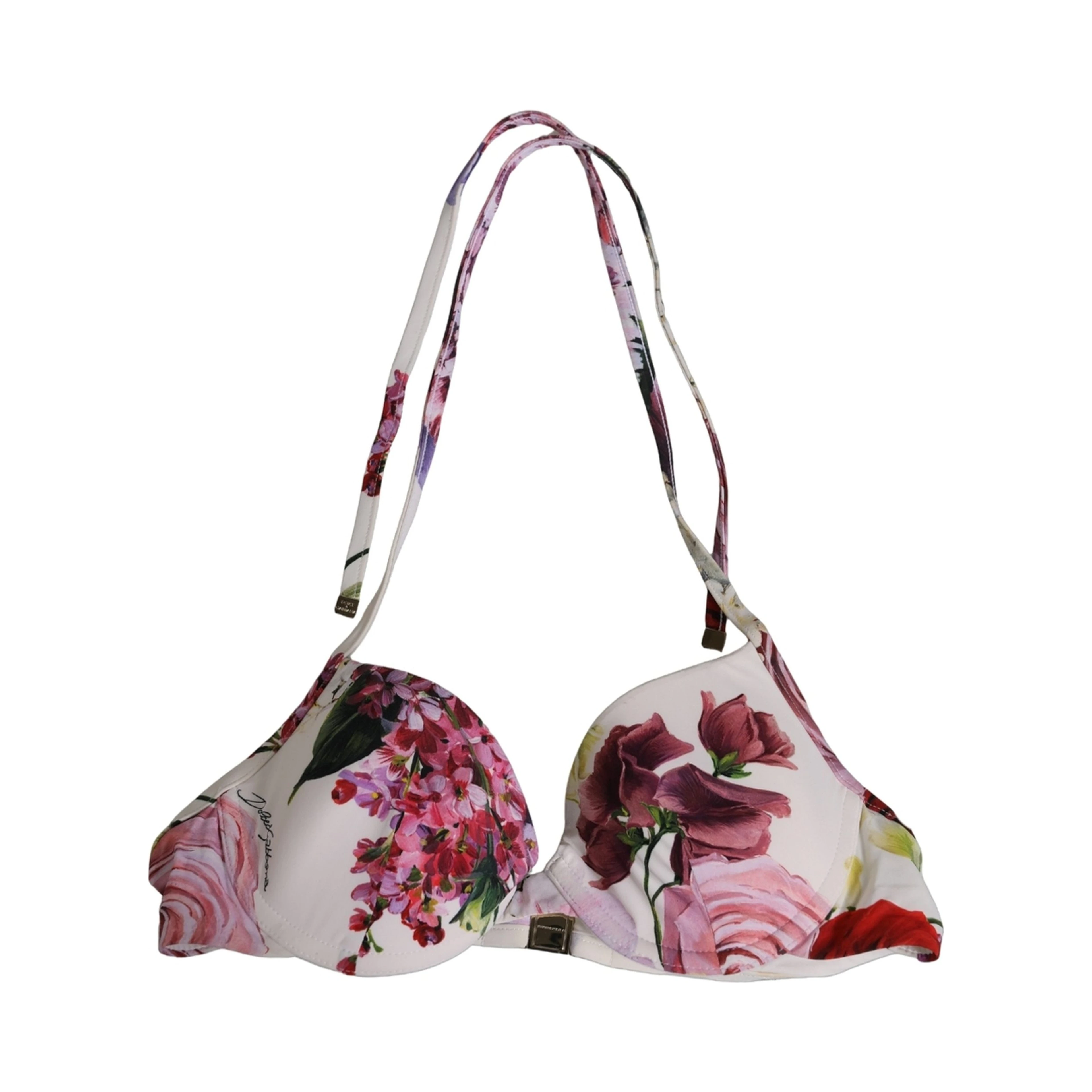 White Floral Print Nylon Beachwear Bikini Top