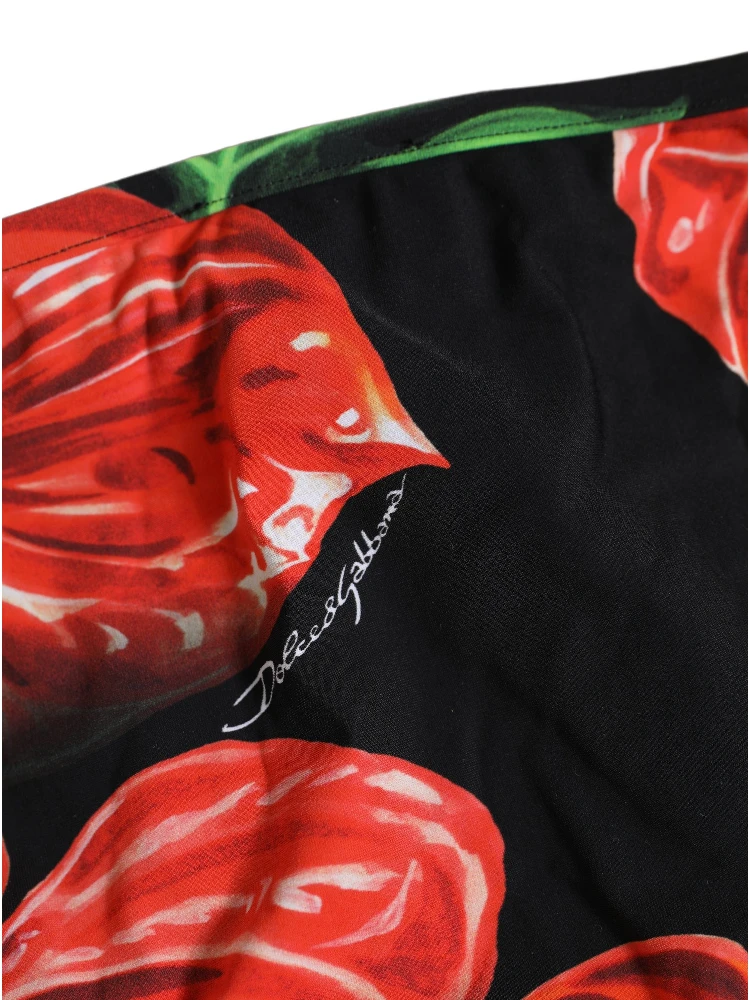Black Floral Print Nylon Beachwear Bikini Bottom