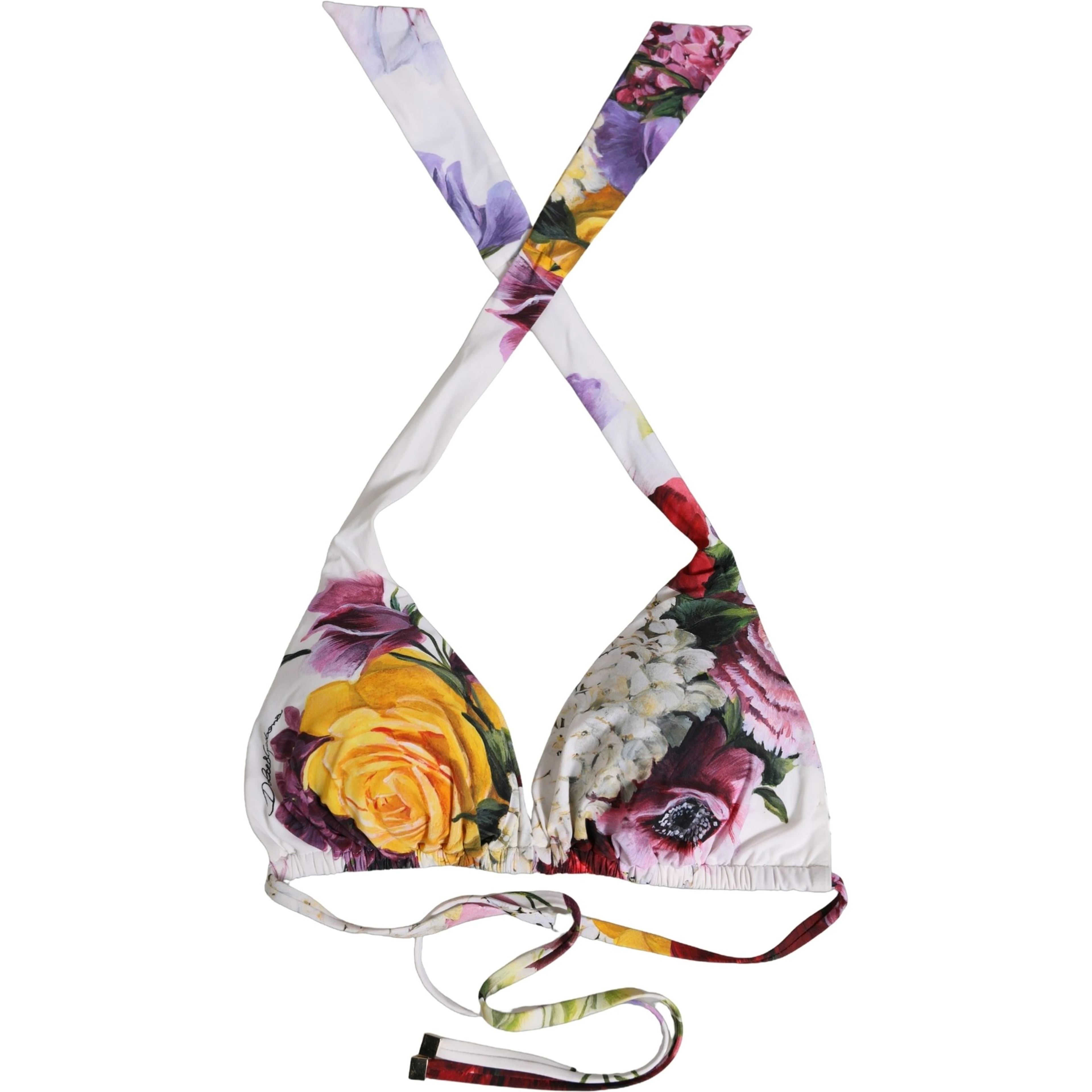 White Floral Print Triangle Beachwear Bikini Top