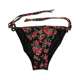 Black Floral Print Nylon Beachwear Bikini Bottom
