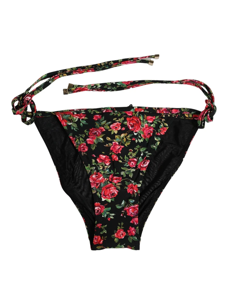 Black Floral Print Nylon Beachwear Bikini Bottom alternative