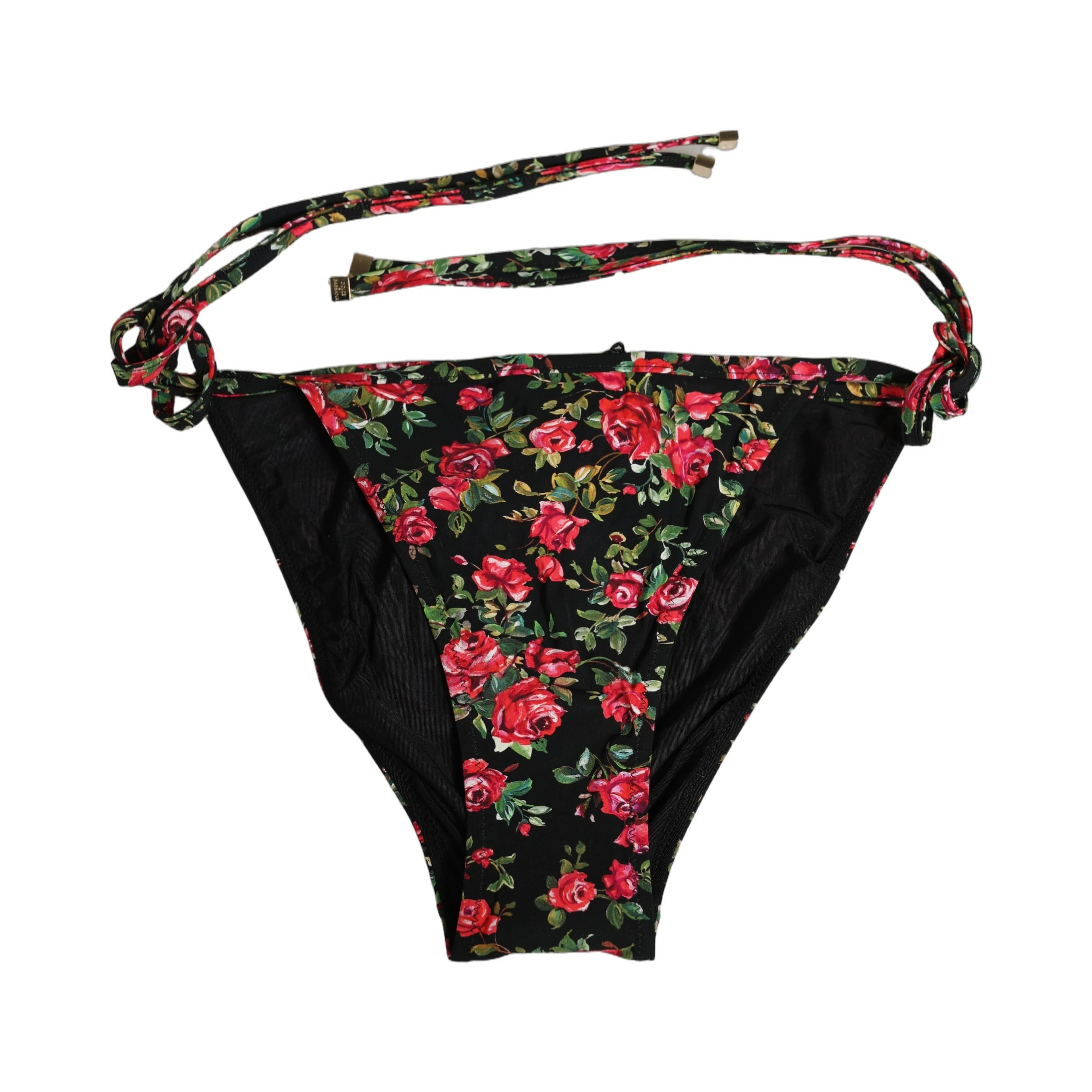 Black Floral Print Nylon Beachwear Bikini Bottom