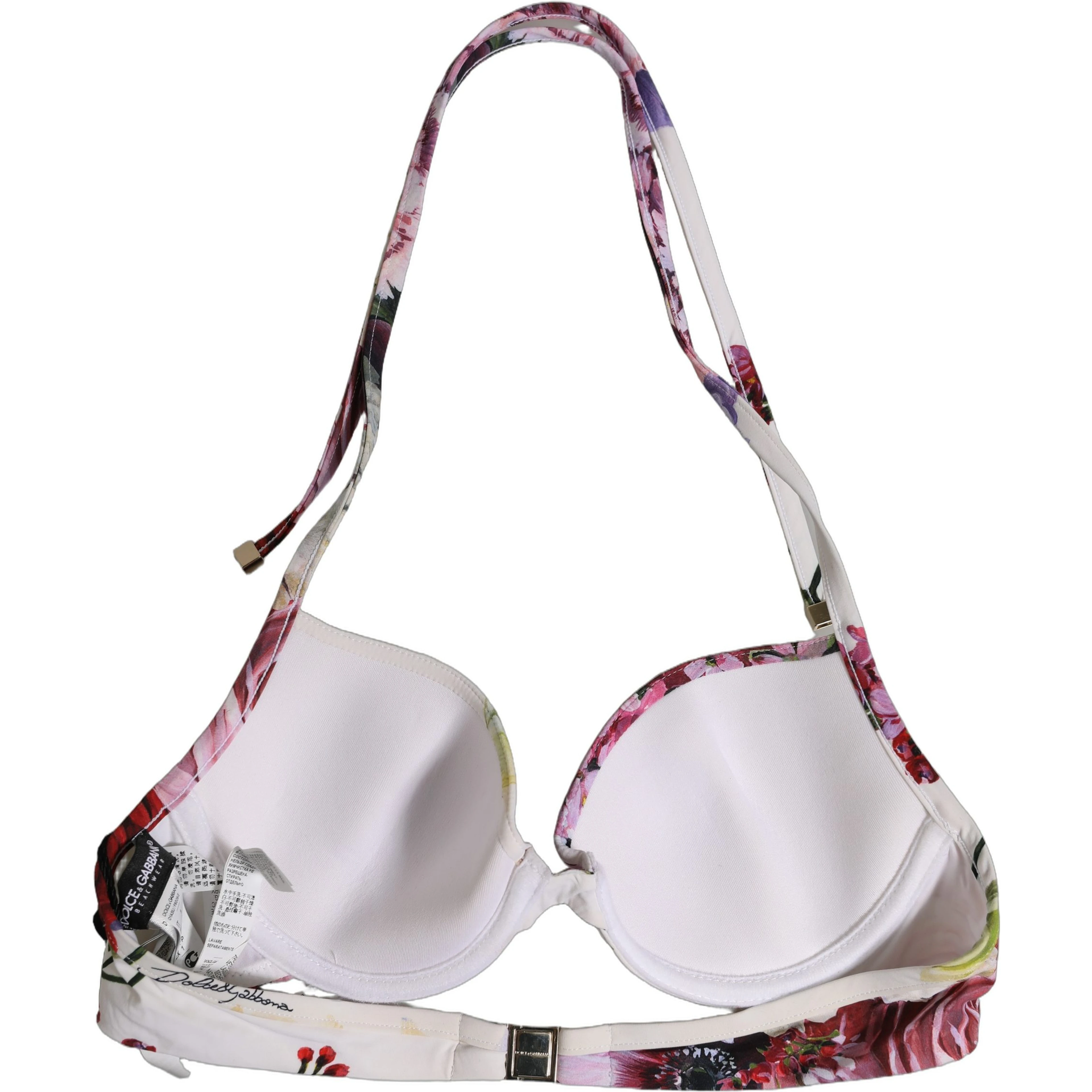 White Floral Print Nylon Beachwear Bikini Top