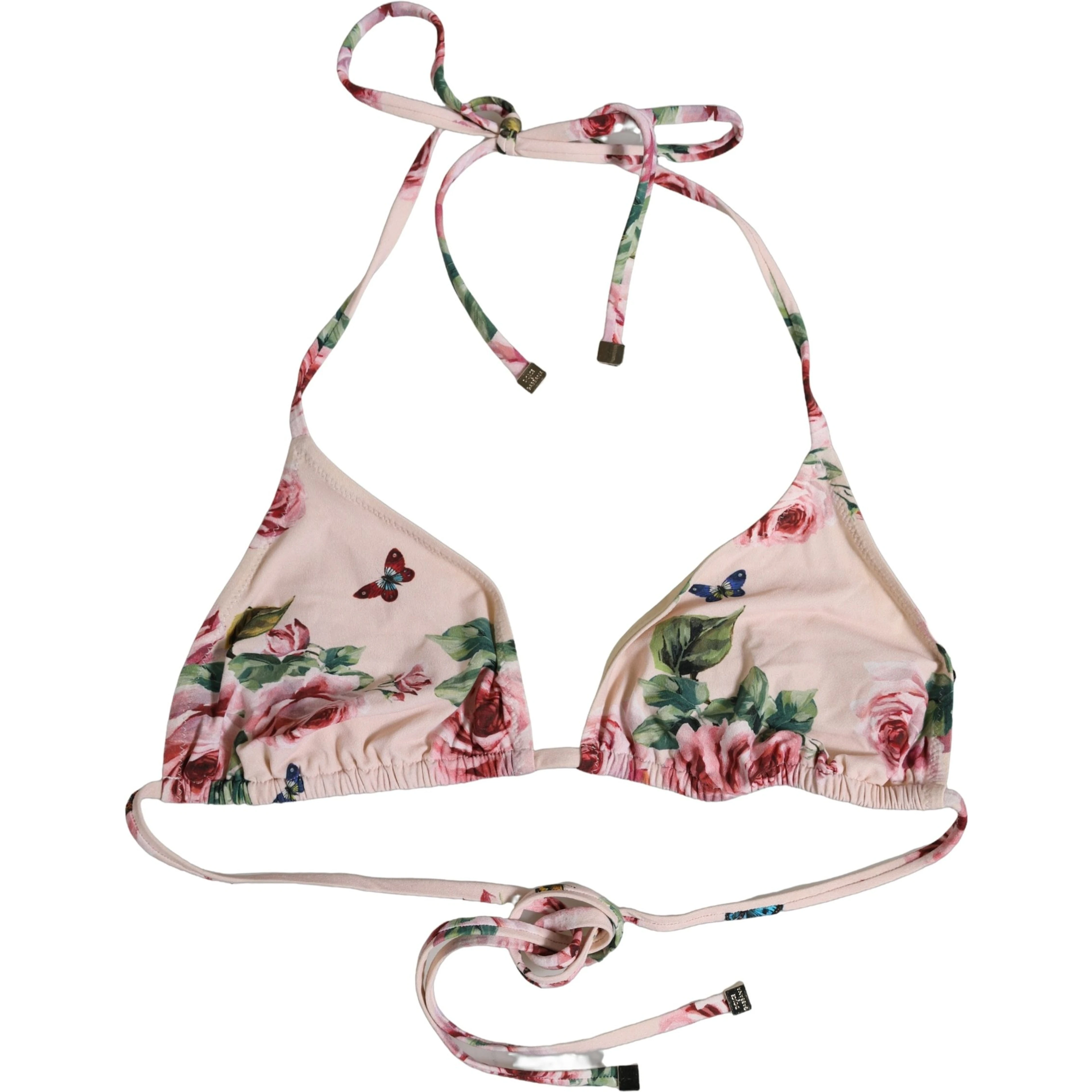 Pink Nylon Floral Halter Beachwear Bikini Top