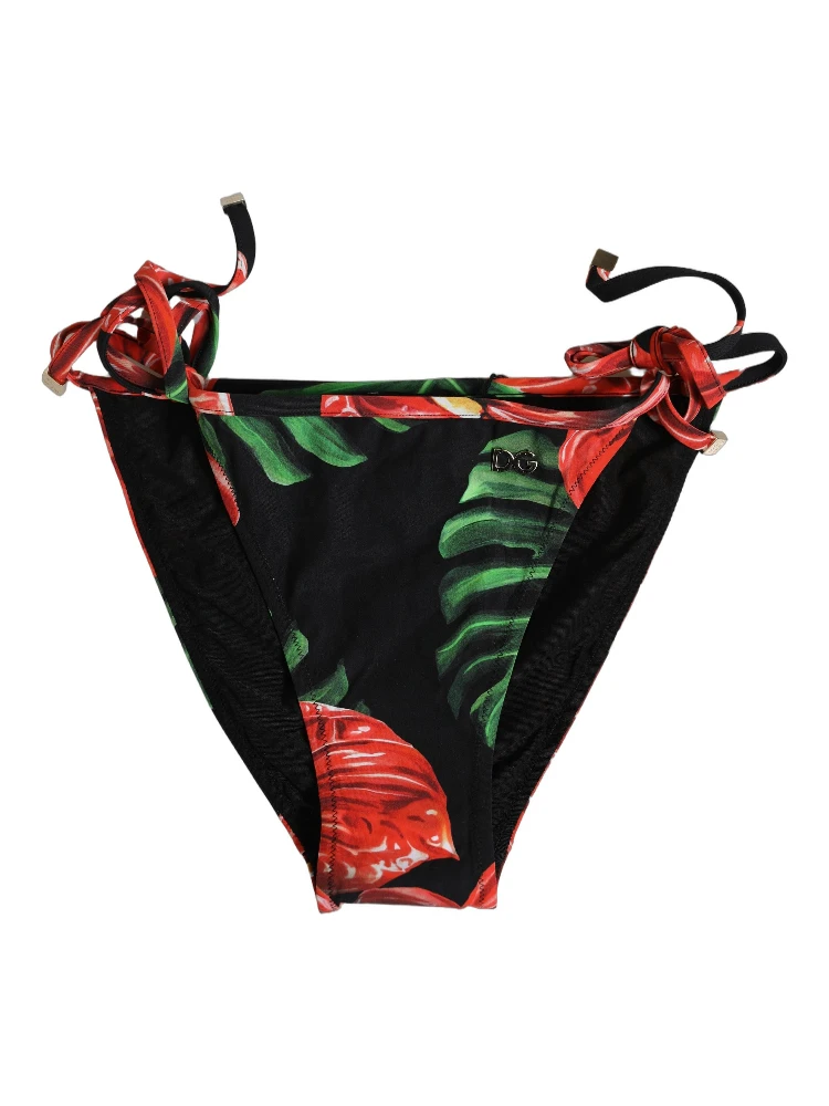 Black Floral Print Nylon Beachwear Bikini Bottom alternative